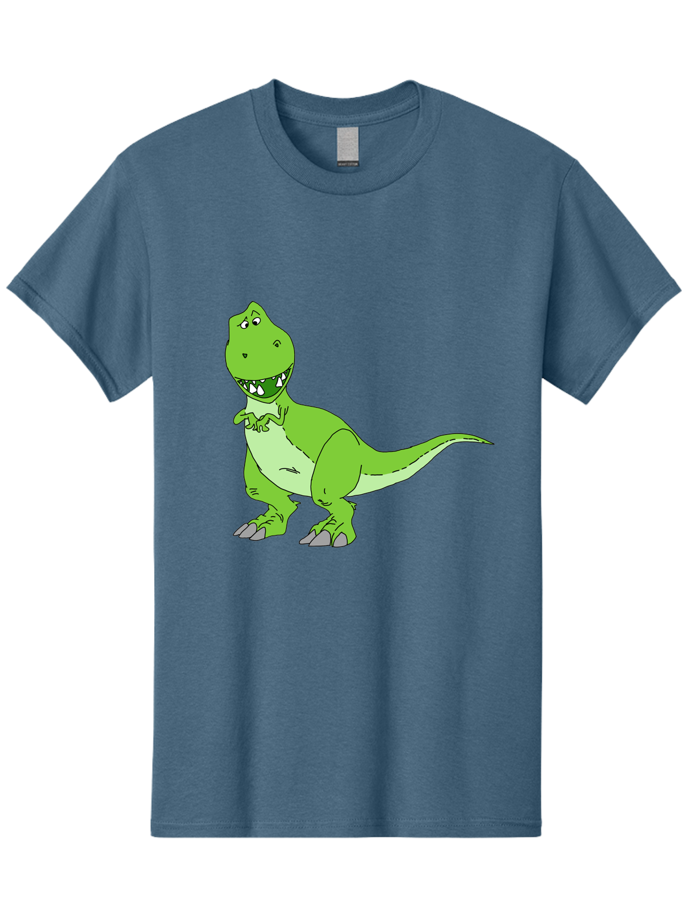 T-Rex Men'S Graphic Tee, 100% Cotton, Comfortable Casual Summer Wear, Machine Washable, Cartoon T-Rex, Green Dinosaur, Prehistoric Creature, Toothy Grin, Playful Expression, Dinosaur Illustration, Children'S Character, Fun And Friendly, - Aaa128