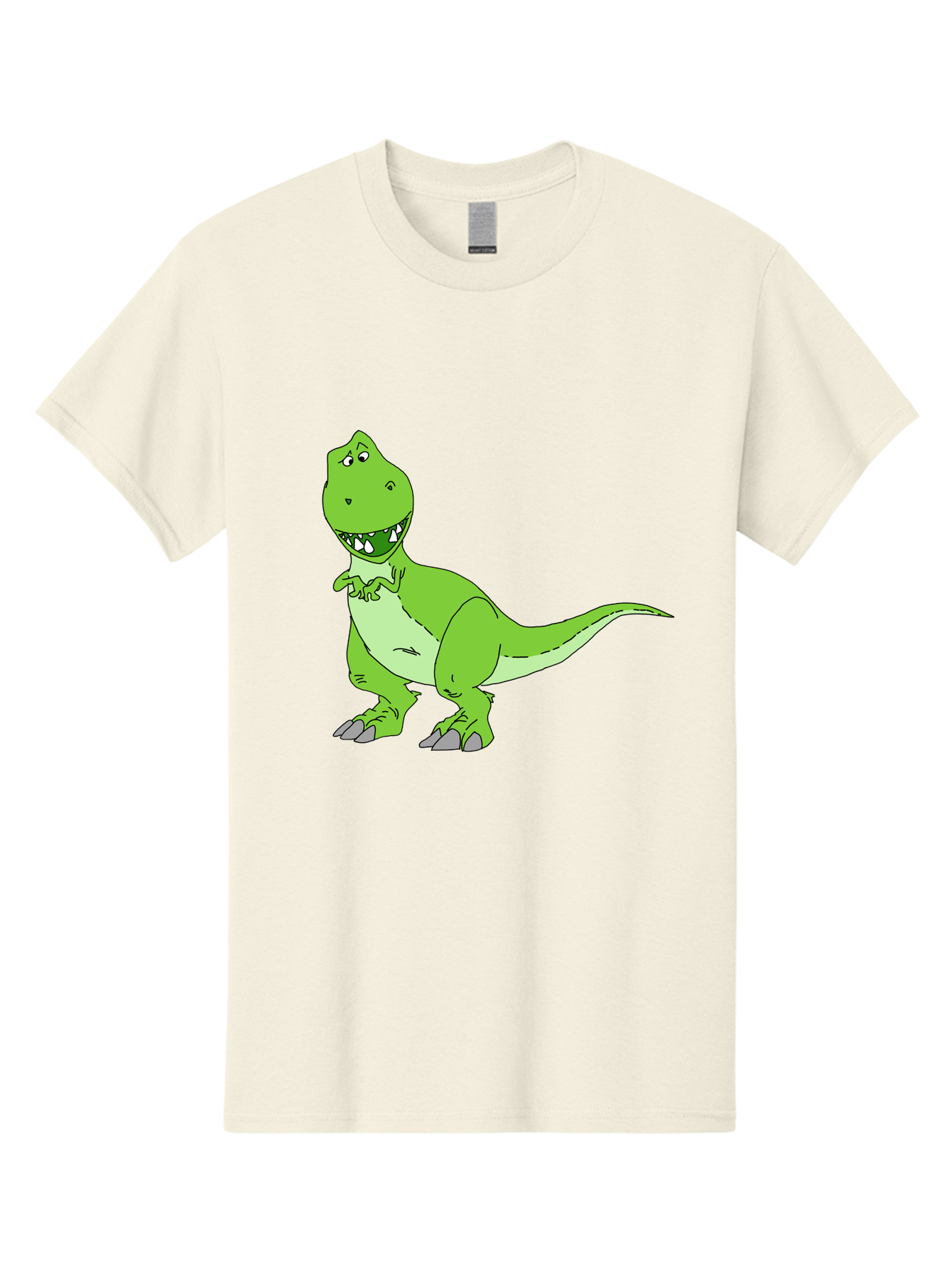 T-Rex Men'S Graphic Tee, 100% Cotton, Comfortable Casual Summer Wear, Machine Washable, Cartoon T-Rex, Green Dinosaur, Prehistoric Creature, Toothy Grin, Playful Expression, Dinosaur Illustration, Children'S Character, Fun And Friendly, - Aaa128
