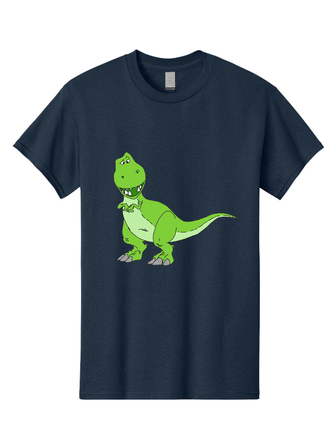 T-Rex Men'S Graphic Tee, 100% Cotton, Comfortable Casual Summer Wear, Machine Washable, Cartoon T-Rex, Green Dinosaur, Prehistoric Creature, Toothy Grin, Playful Expression, Dinosaur Illustration, Children'S Character, Fun And Friendly, - Aaa128