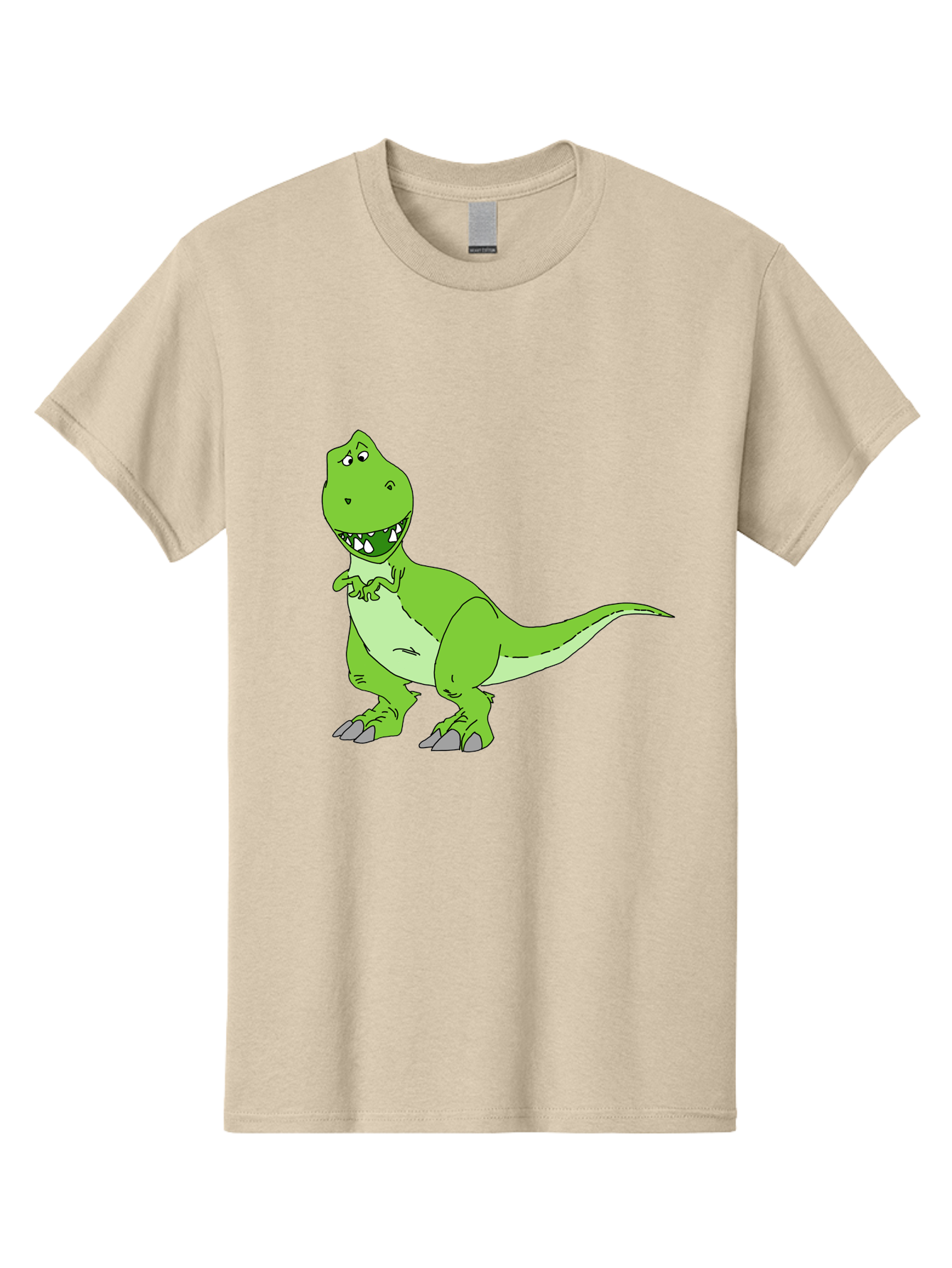 T-Rex Men'S Graphic Tee, 100% Cotton, Comfortable Casual Summer Wear, Machine Washable, Cartoon T-Rex, Green Dinosaur, Prehistoric Creature, Toothy Grin, Playful Expression, Dinosaur Illustration, Children'S Character, Fun And Friendly, - Aaa128
