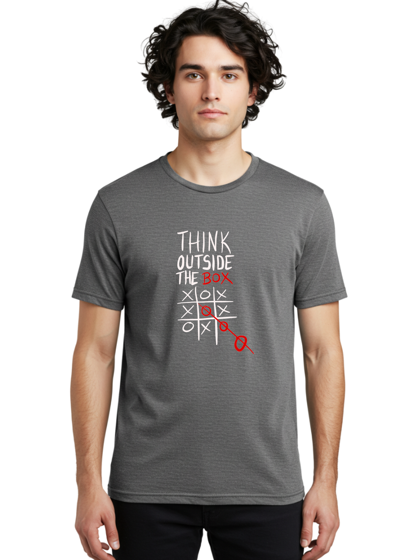 Think-Outside-The-Box Men'S Graphic Tee, 100% Cotton, Comfortable Casual Summer Wear, Machine Washable, Think Outside The Box, Creative Thinking, Tic Tac Toe Game, Innovative Ideas, Problem-Solving, Strategic Thinking, Outside The Box, - Aaa129
