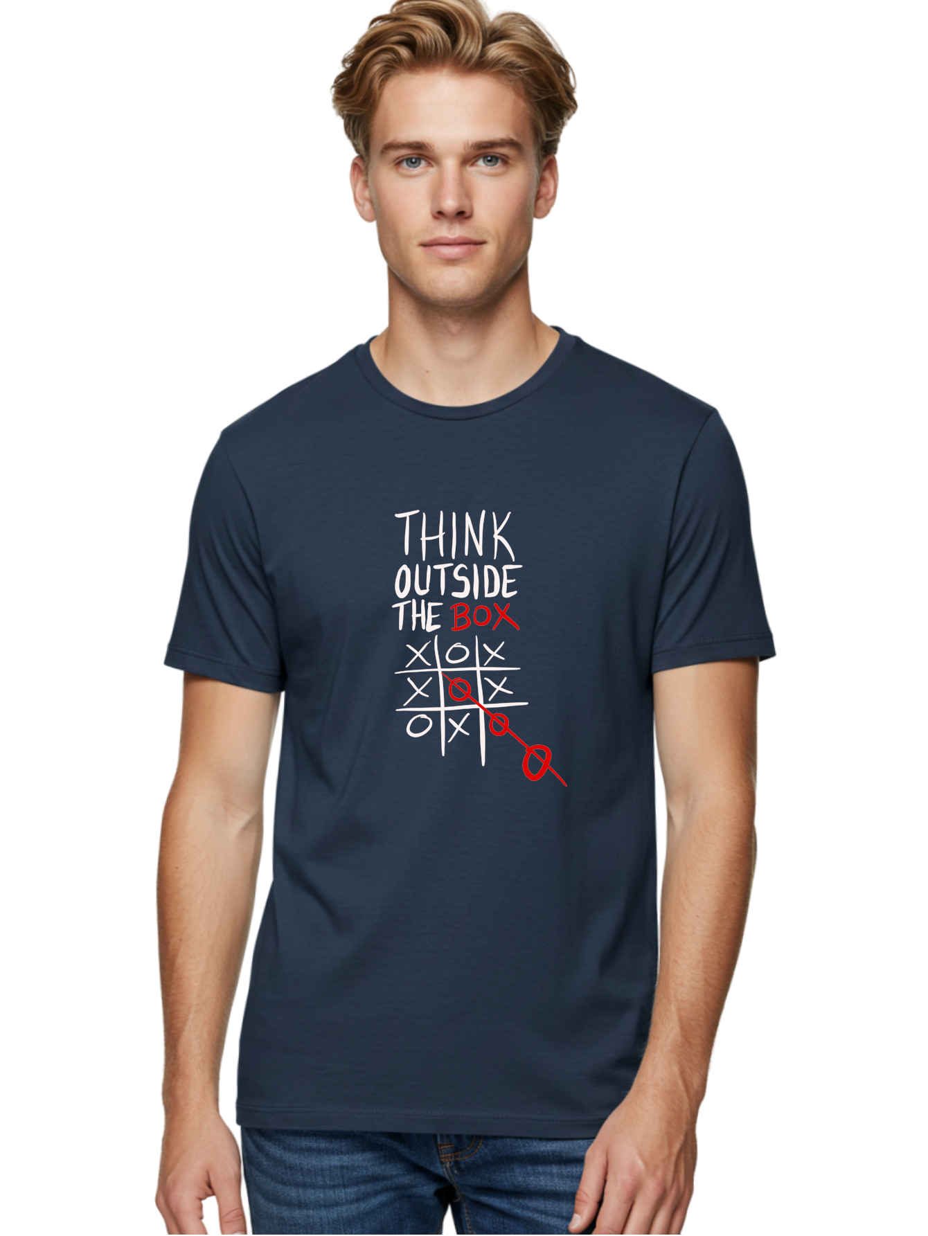 Think-Outside-The-Box Men'S Graphic Tee, 100% Cotton, Comfortable Casual Summer Wear, Machine Washable, Think Outside The Box, Creative Thinking, Tic Tac Toe Game, Innovative Ideas, Problem-Solving, Strategic Thinking, Outside The Box, - Aaa129