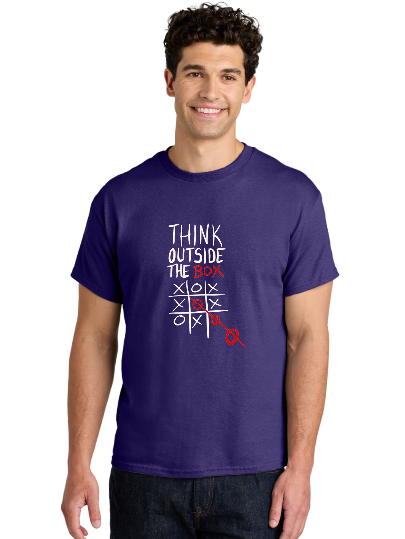 Think-Outside-The-Box Men'S Graphic Tee, 100% Cotton, Comfortable Casual Summer Wear, Machine Washable, Think Outside The Box, Creative Thinking, Tic Tac Toe Game, Innovative Ideas, Problem-Solving, Strategic Thinking, Outside The Box, - Aaa129