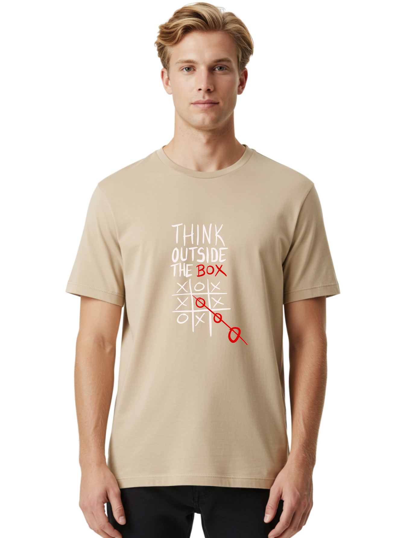 Think-Outside-The-Box Men'S Graphic Tee, 100% Cotton, Comfortable Casual Summer Wear, Machine Washable, Think Outside The Box, Creative Thinking, Tic Tac Toe Game, Innovative Ideas, Problem-Solving, Strategic Thinking, Outside The Box, - Aaa129