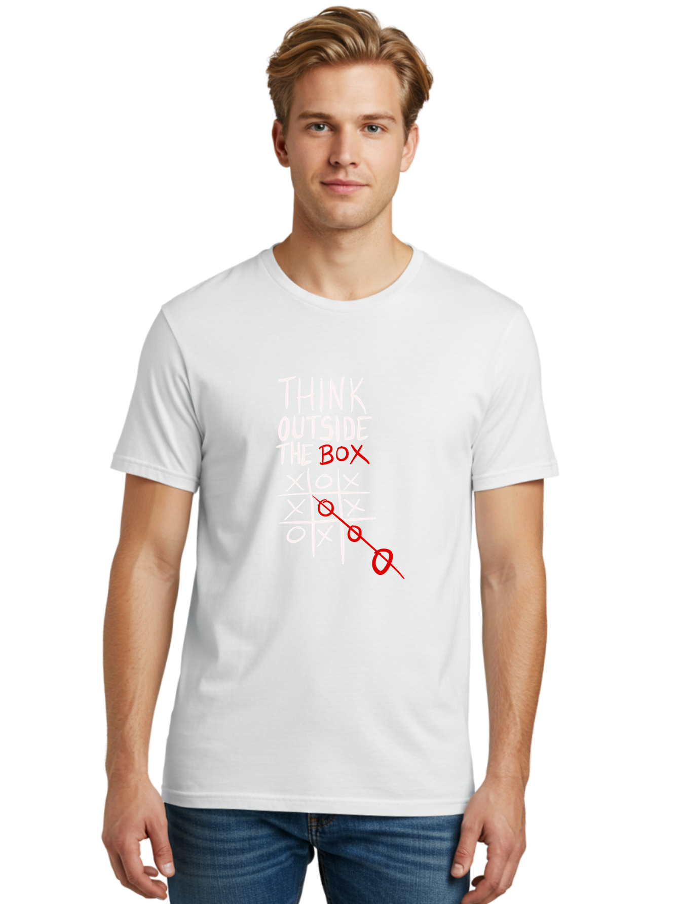 Think-Outside-The-Box Men'S Graphic Tee, 100% Cotton, Comfortable Casual Summer Wear, Machine Washable, Think Outside The Box, Creative Thinking, Tic Tac Toe Game, Innovative Ideas, Problem-Solving, Strategic Thinking, Outside The Box, - Aaa129