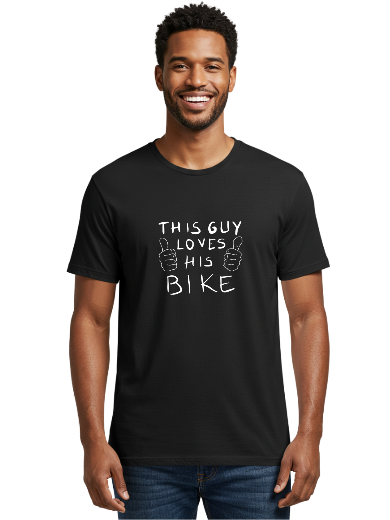 This-Guy-Loves-His-Bike Men'S Graphic Tee, 100% Cotton, Comfortable Casual Summer Wear, Machine Washable, Bike Enthusiast, Cycling Passion, Thumbs Up Approval, Love For Biking, Bike Lover, Cyclist Pride, Bicycle Appreciation, - Aaa130