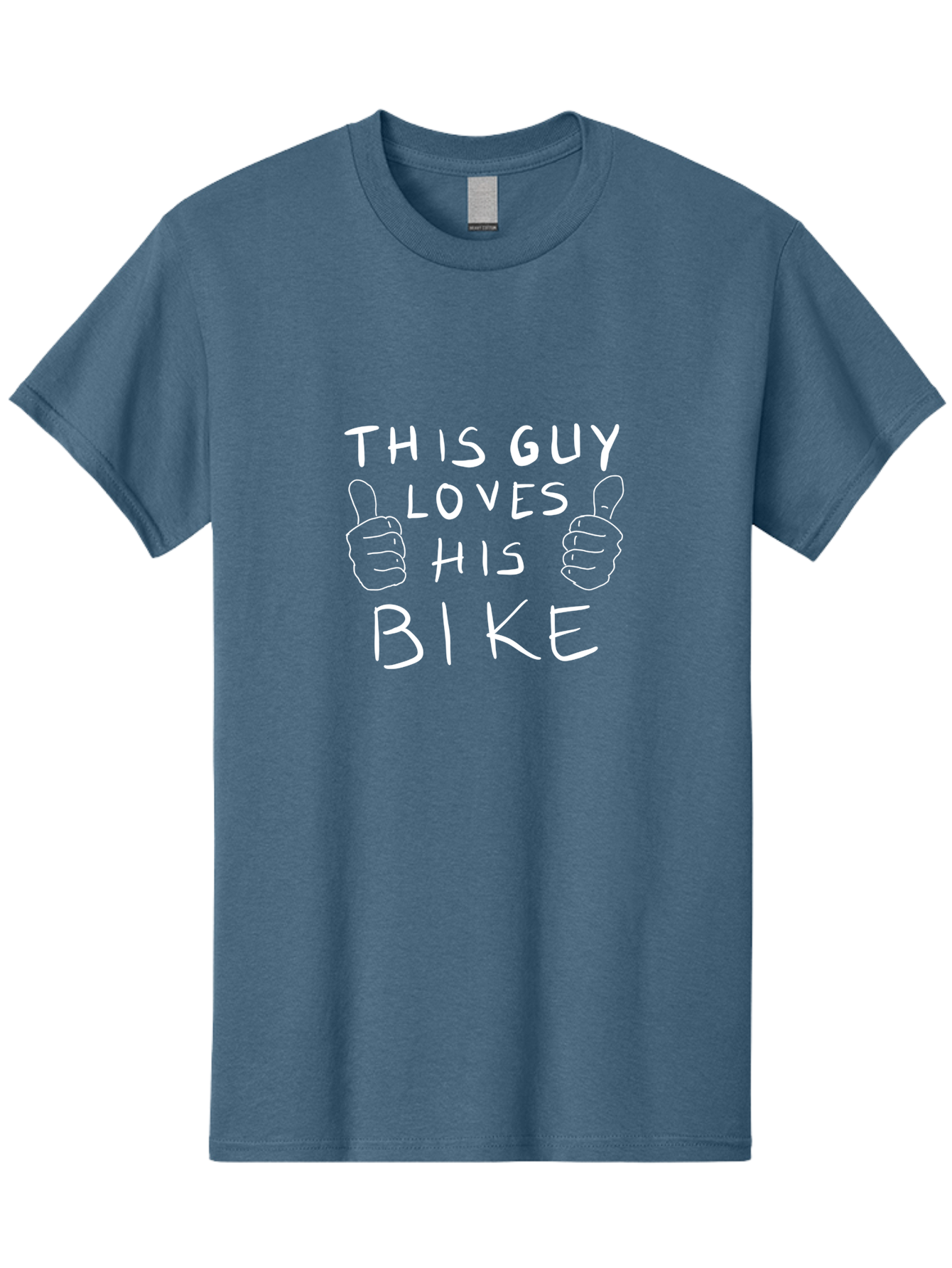 This-Guy-Loves-His-Bike Men'S Graphic Tee, 100% Cotton, Comfortable Casual Summer Wear, Machine Washable, Bike Enthusiast, Cycling Passion, Thumbs Up Approval, Love For Biking, Bike Lover, Cyclist Pride, Bicycle Appreciation, - Aaa130