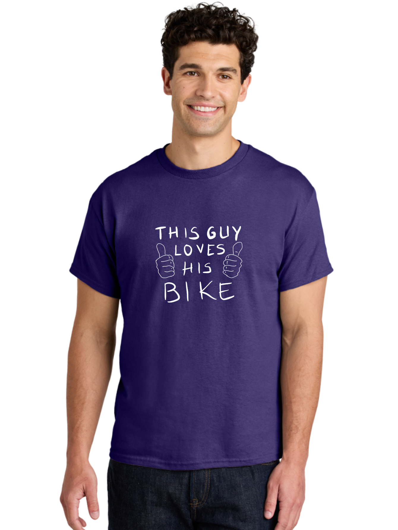 This-Guy-Loves-His-Bike Men'S Graphic Tee, 100% Cotton, Comfortable Casual Summer Wear, Machine Washable, Bike Enthusiast, Cycling Passion, Thumbs Up Approval, Love For Biking, Bike Lover, Cyclist Pride, Bicycle Appreciation, - Aaa130
