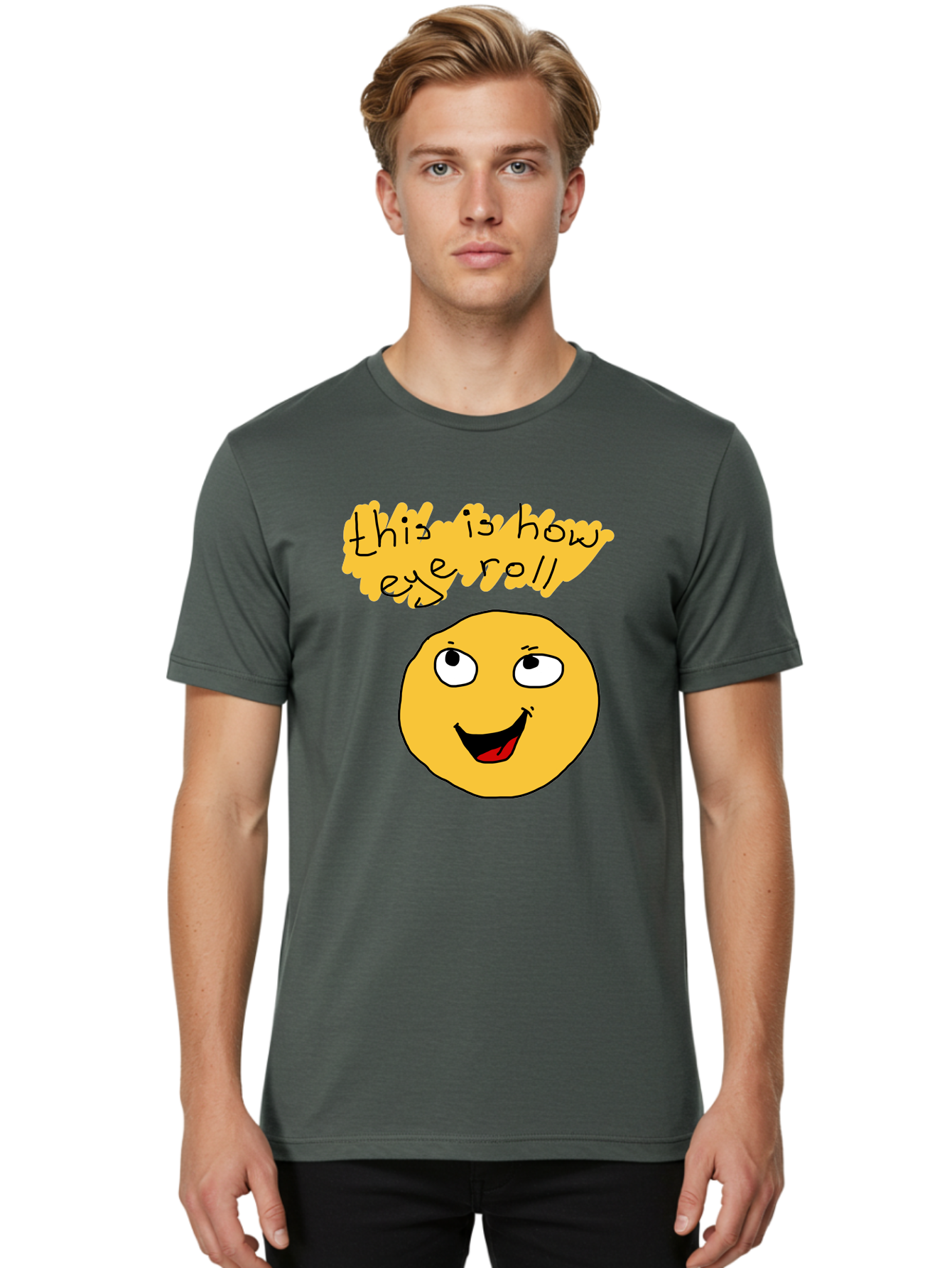 This-Is-How-Eye-Roll Men'S Graphic Tee, 100% Cotton, Comfortable Casual Summer Wear, Machine Washable, Funny Emoticon, Eye Roll Meme, Cartoon Character, Humorous Expression, Playful Humor, Sarcastic Face, Smiling Emoji, Laugh Out Loud - Aaa131