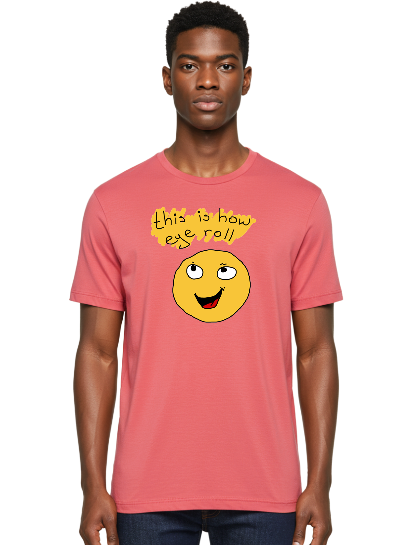 This-Is-How-Eye-Roll Men'S Graphic Tee, 100% Cotton, Comfortable Casual Summer Wear, Machine Washable, Funny Emoticon, Eye Roll Meme, Cartoon Character, Humorous Expression, Playful Humor, Sarcastic Face, Smiling Emoji, Laugh Out Loud - Aaa131