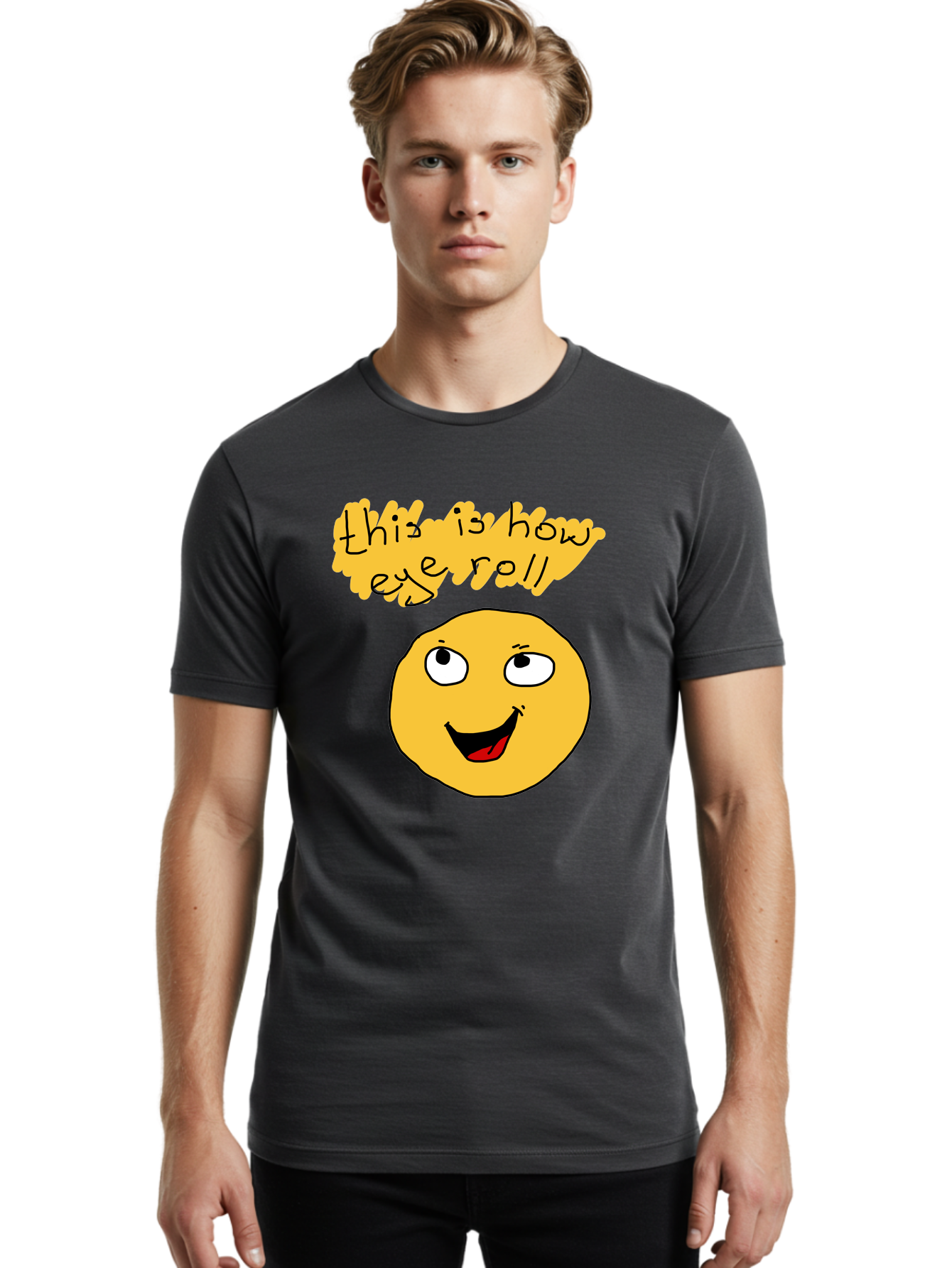 This-Is-How-Eye-Roll Men'S Graphic Tee, 100% Cotton, Comfortable Casual Summer Wear, Machine Washable, Funny Emoticon, Eye Roll Meme, Cartoon Character, Humorous Expression, Playful Humor, Sarcastic Face, Smiling Emoji, Laugh Out Loud - Aaa131