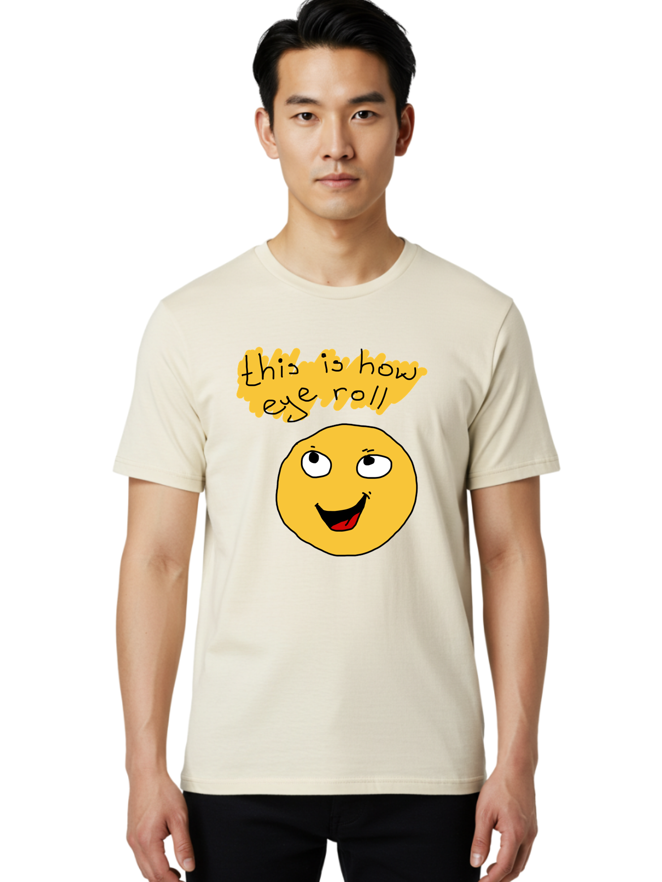 This-Is-How-Eye-Roll Men'S Graphic Tee, 100% Cotton, Comfortable Casual Summer Wear, Machine Washable, Funny Emoticon, Eye Roll Meme, Cartoon Character, Humorous Expression, Playful Humor, Sarcastic Face, Smiling Emoji, Laugh Out Loud - Aaa131