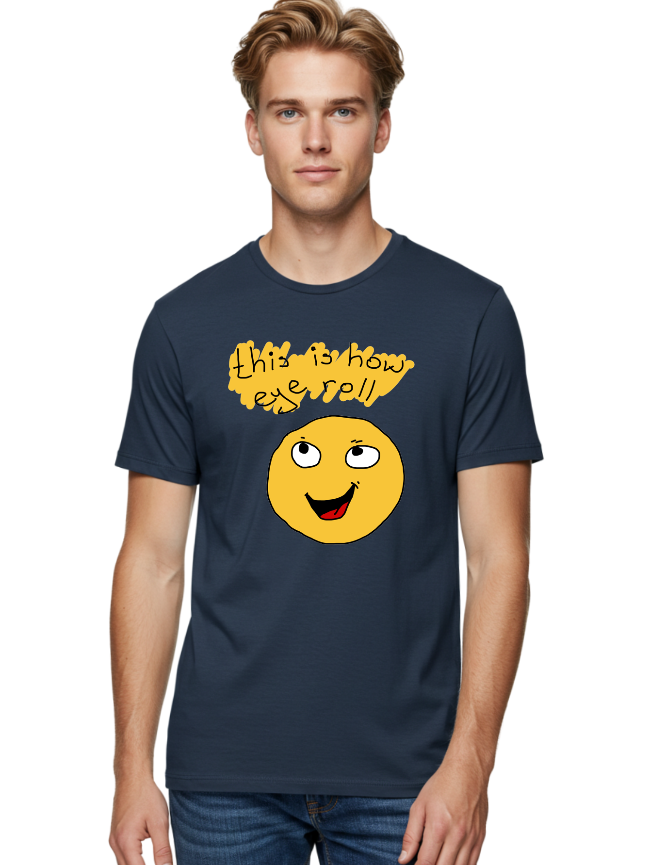 This-Is-How-Eye-Roll Men'S Graphic Tee, 100% Cotton, Comfortable Casual Summer Wear, Machine Washable, Funny Emoticon, Eye Roll Meme, Cartoon Character, Humorous Expression, Playful Humor, Sarcastic Face, Smiling Emoji, Laugh Out Loud - Aaa131