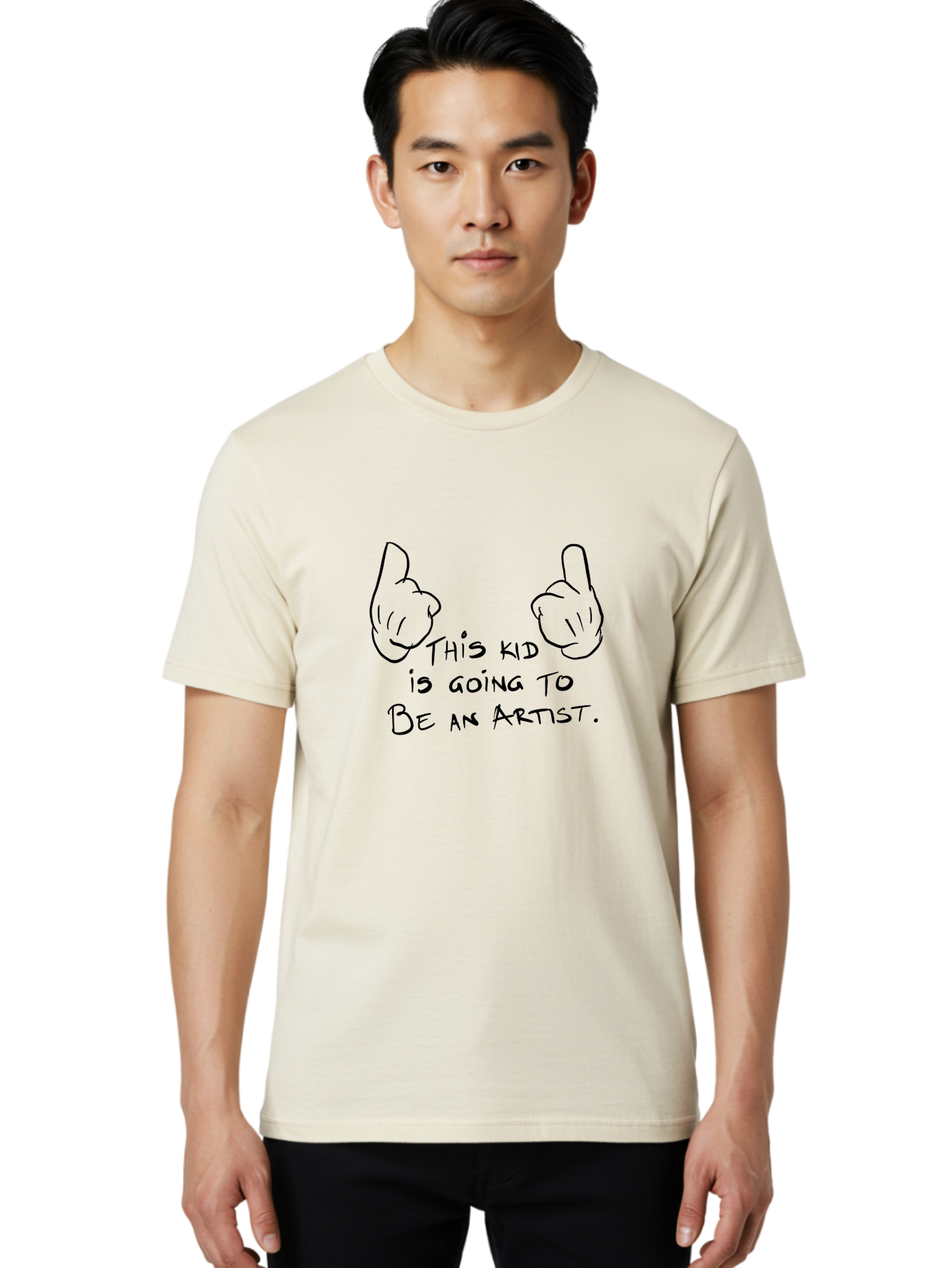 This-Kid-Is-Going-To-Be-An-Artist Men'S Graphic Tee, 100% Cotton, Comfortable Casual Summer Wear, Machine Washable, Artistic Talent, Creative Kid, Young Artist, Inspirational Quote, Hand Drawn Illustration, Pointing Hands, - Aaa132