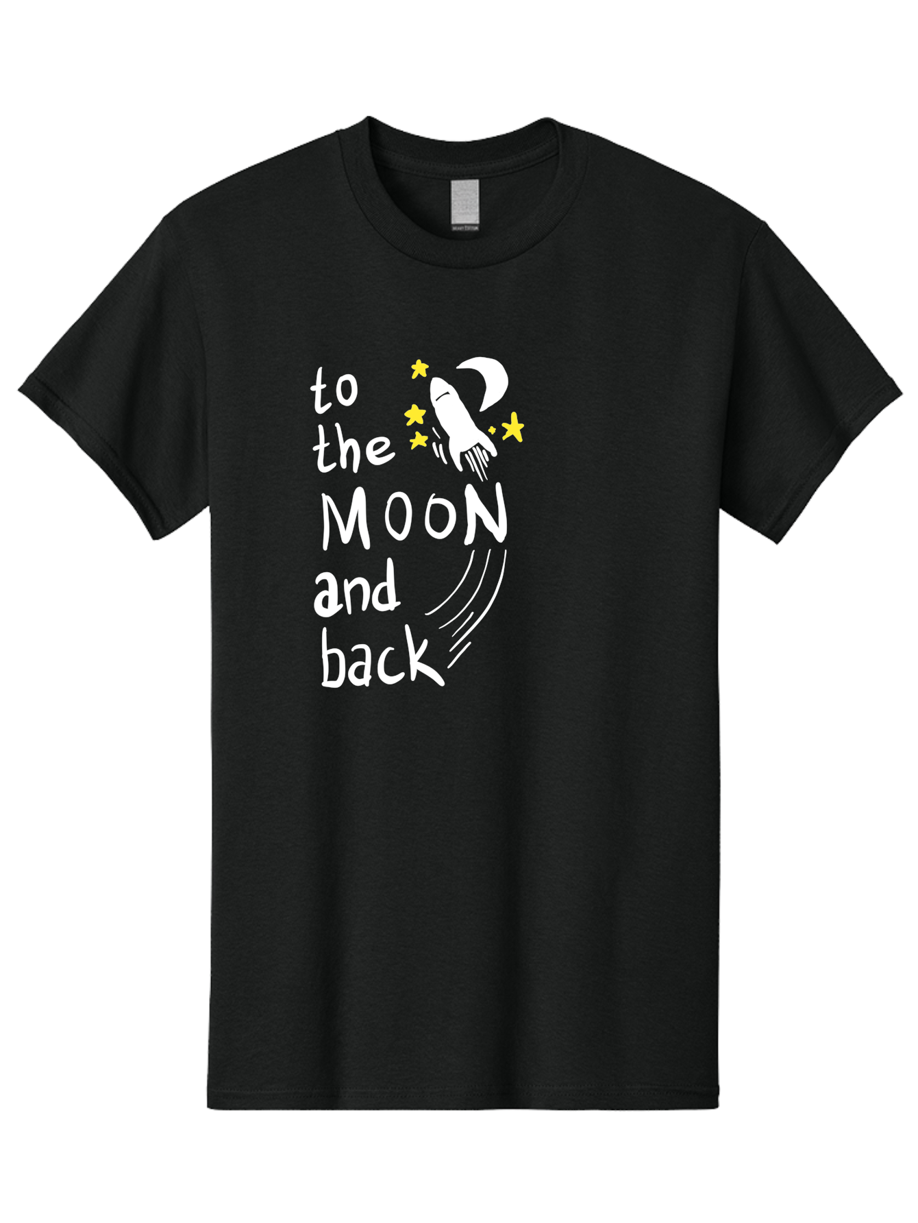 To-The-Moon-And-Back Men'S Graphic Tee, 100% Cotton, Comfortable Casual Summer Wear, Machine Washable, Space Travel, Rocket Ship, Moon Adventure, Love Phrase, Starry Night, Celestial Journey, Quirky Typography, Whimsical Illustration - Aaa134