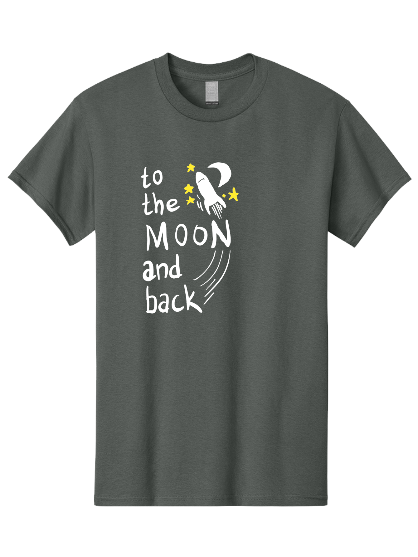 To-The-Moon-And-Back Men'S Graphic Tee, 100% Cotton, Comfortable Casual Summer Wear, Machine Washable, Space Travel, Rocket Ship, Moon Adventure, Love Phrase, Starry Night, Celestial Journey, Quirky Typography, Whimsical Illustration - Aaa134