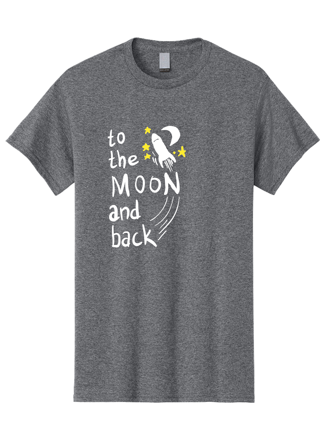 To-The-Moon-And-Back Men'S Graphic Tee, 100% Cotton, Comfortable Casual Summer Wear, Machine Washable, Space Travel, Rocket Ship, Moon Adventure, Love Phrase, Starry Night, Celestial Journey, Quirky Typography, Whimsical Illustration - Aaa134