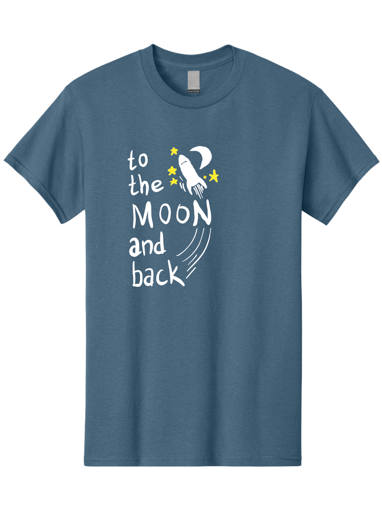 To-The-Moon-And-Back Men'S Graphic Tee, 100% Cotton, Comfortable Casual Summer Wear, Machine Washable, Space Travel, Rocket Ship, Moon Adventure, Love Phrase, Starry Night, Celestial Journey, Quirky Typography, Whimsical Illustration - Aaa134