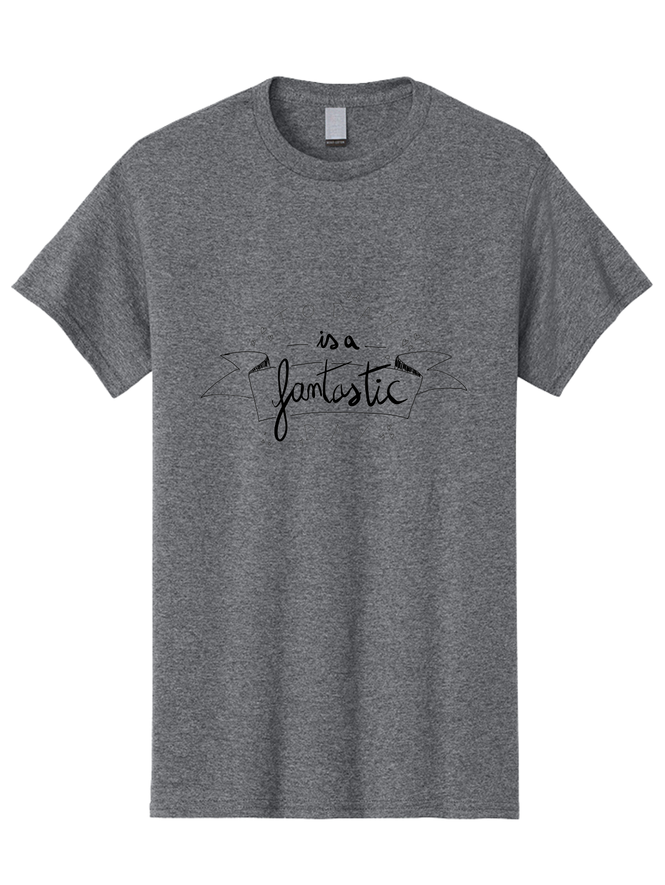 Today-Is-A-Fantastic-Day Men'S Graphic Tee, 100% Cotton, Comfortable Casual Summer Wear, Machine Washable, Motivational Quote, Inspirational Message, Positive Vibes, Daily Affirmation, Handwritten Font, Decorative Banner, Heart Shapes - Aaa135