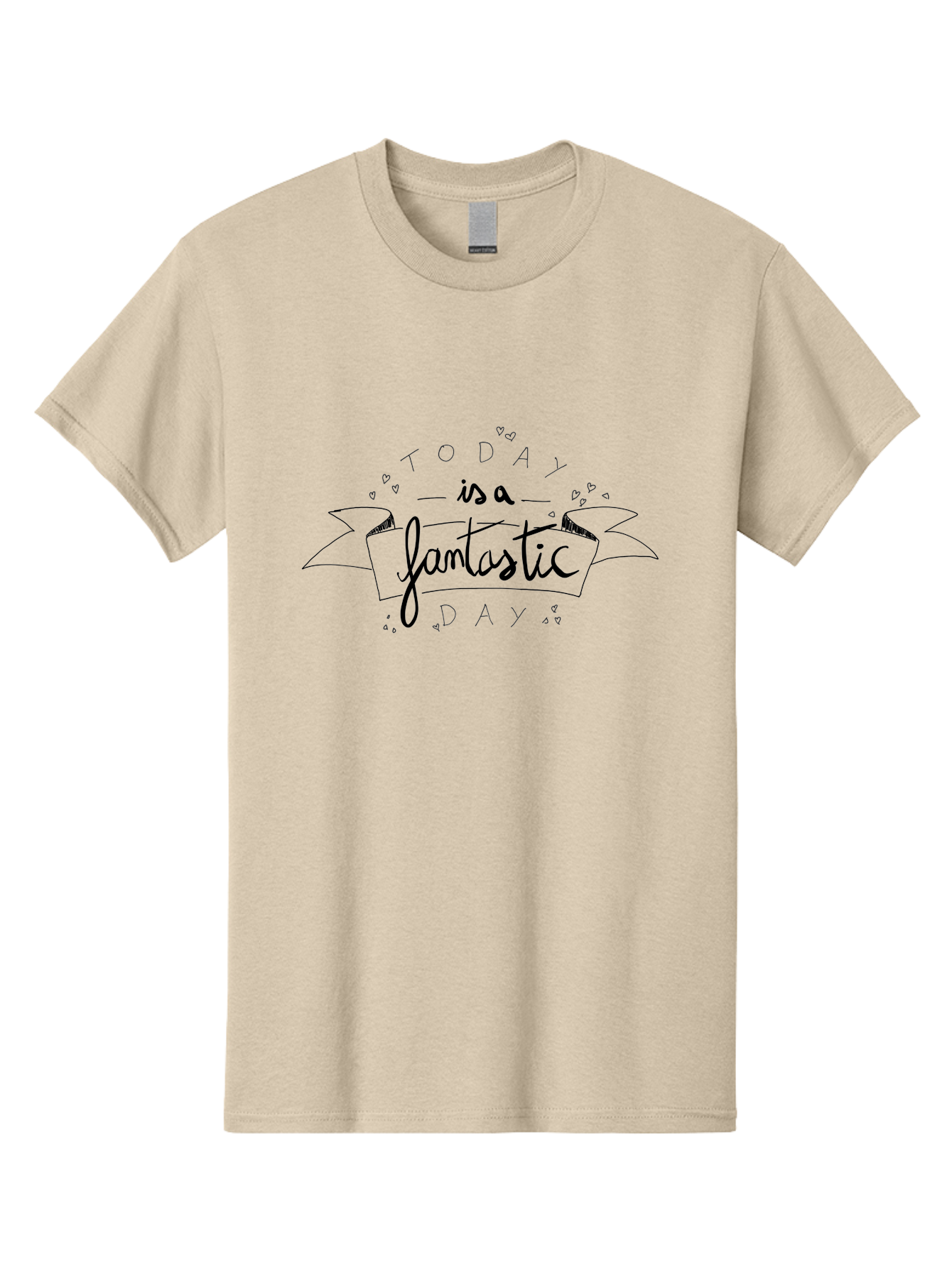 Today-Is-A-Fantastic-Day Men'S Graphic Tee, 100% Cotton, Comfortable Casual Summer Wear, Machine Washable, Motivational Quote, Inspirational Message, Positive Vibes, Daily Affirmation, Handwritten Font, Decorative Banner, Heart Shapes - Aaa135