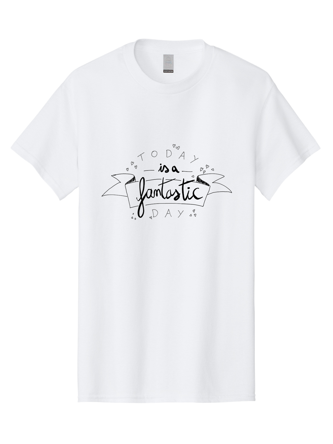 Today-Is-A-Fantastic-Day Men'S Graphic Tee, 100% Cotton, Comfortable Casual Summer Wear, Machine Washable, Motivational Quote, Inspirational Message, Positive Vibes, Daily Affirmation, Handwritten Font, Decorative Banner, Heart Shapes - Aaa135