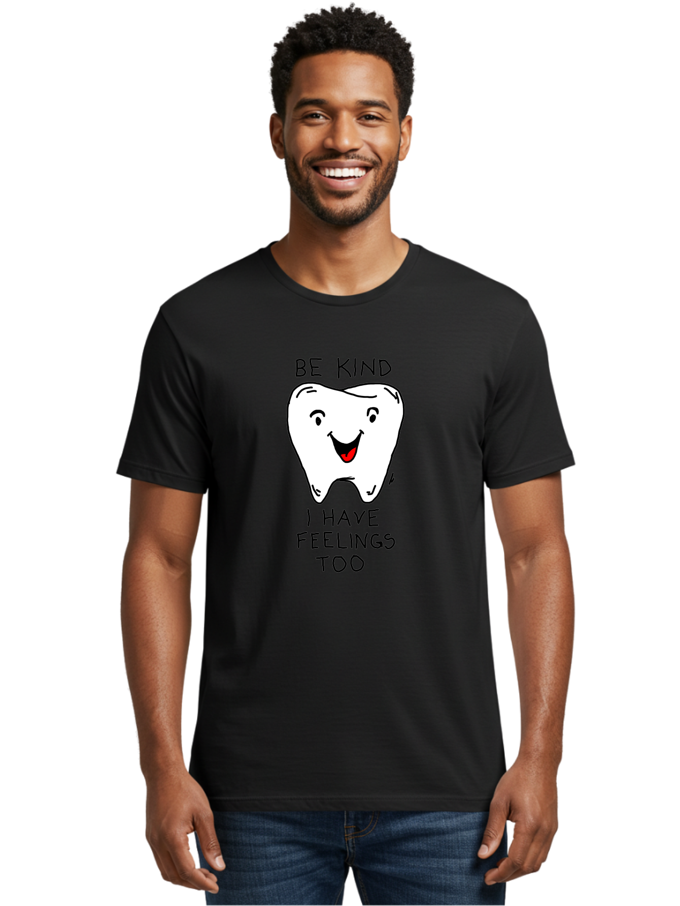 Tooth-With-Feeling Men'S Graphic Tee, 100% Cotton, Comfortable Casual Summer Wear, Machine Washable, Funny Tooth Character, Dental Care, Kindness Matters, Tooth With Feelings, Humorous Illustration, Cartoon Tooth, Be Kind, - Aaa136