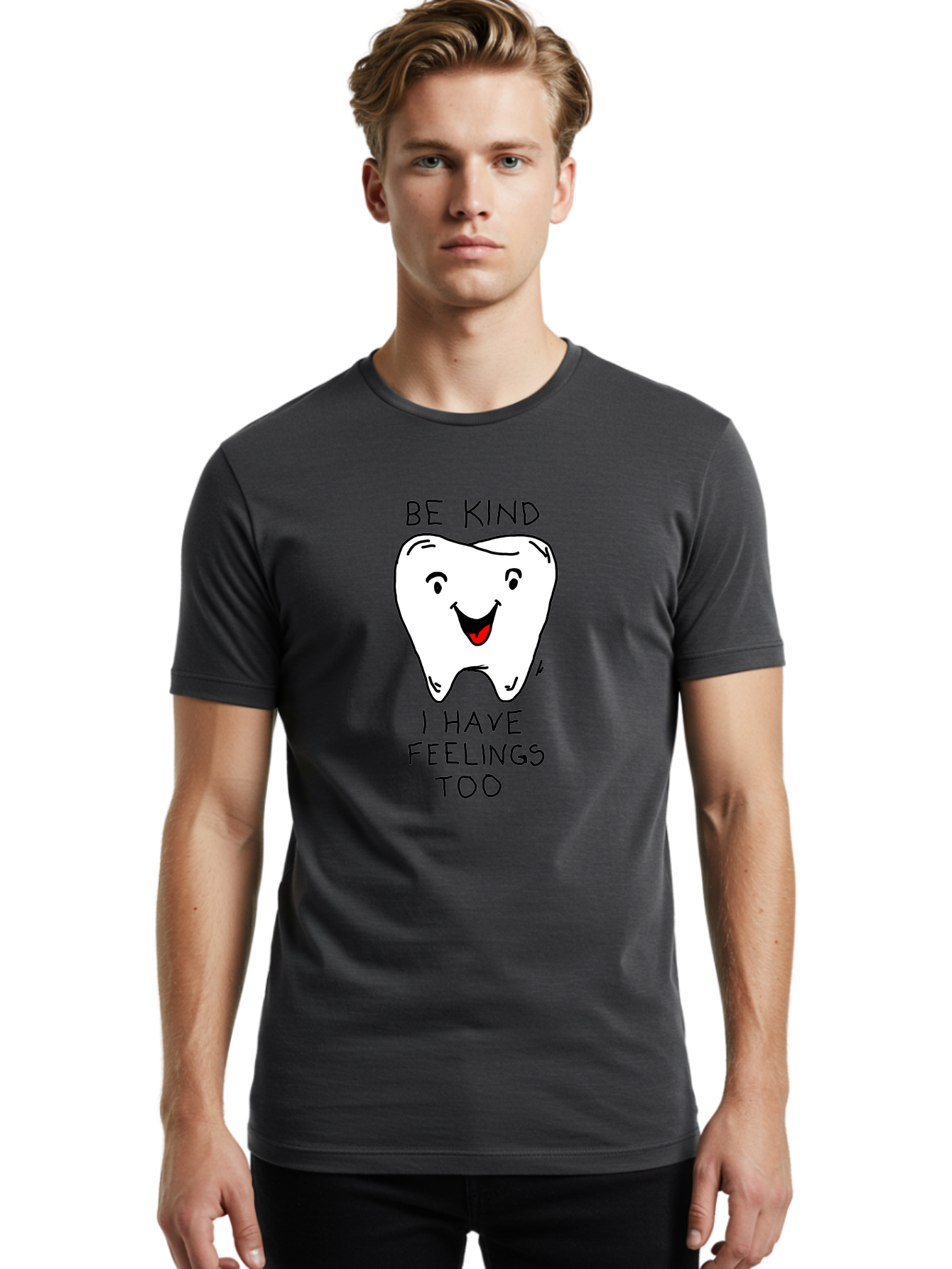 Tooth-With-Feeling Men'S Graphic Tee, 100% Cotton, Comfortable Casual Summer Wear, Machine Washable, Funny Tooth Character, Dental Care, Kindness Matters, Tooth With Feelings, Humorous Illustration, Cartoon Tooth, Be Kind, - Aaa136