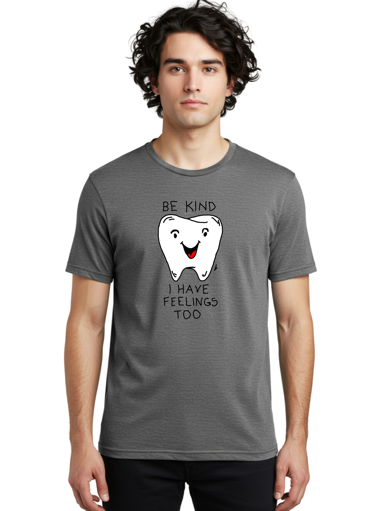 Tooth-With-Feeling Men'S Graphic Tee, 100% Cotton, Comfortable Casual Summer Wear, Machine Washable, Funny Tooth Character, Dental Care, Kindness Matters, Tooth With Feelings, Humorous Illustration, Cartoon Tooth, Be Kind, - Aaa136