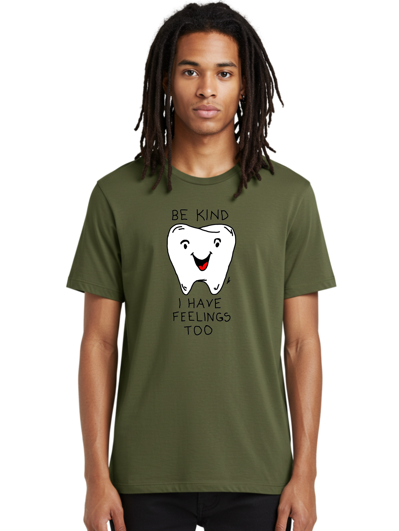 Tooth-With-Feeling Men'S Graphic Tee, 100% Cotton, Comfortable Casual Summer Wear, Machine Washable, Funny Tooth Character, Dental Care, Kindness Matters, Tooth With Feelings, Humorous Illustration, Cartoon Tooth, Be Kind, - Aaa136