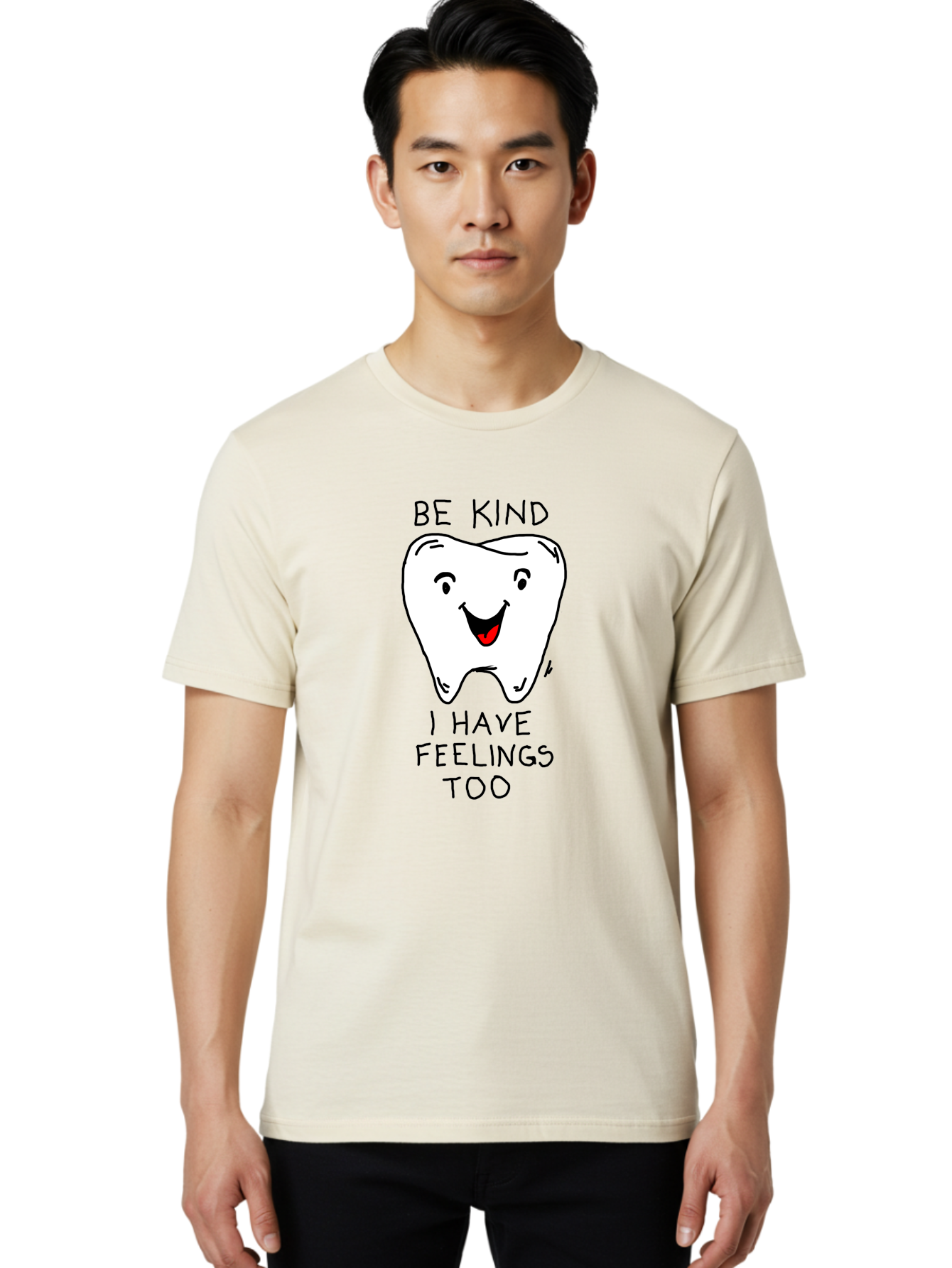 Tooth-With-Feeling Men'S Graphic Tee, 100% Cotton, Comfortable Casual Summer Wear, Machine Washable, Funny Tooth Character, Dental Care, Kindness Matters, Tooth With Feelings, Humorous Illustration, Cartoon Tooth, Be Kind, - Aaa136