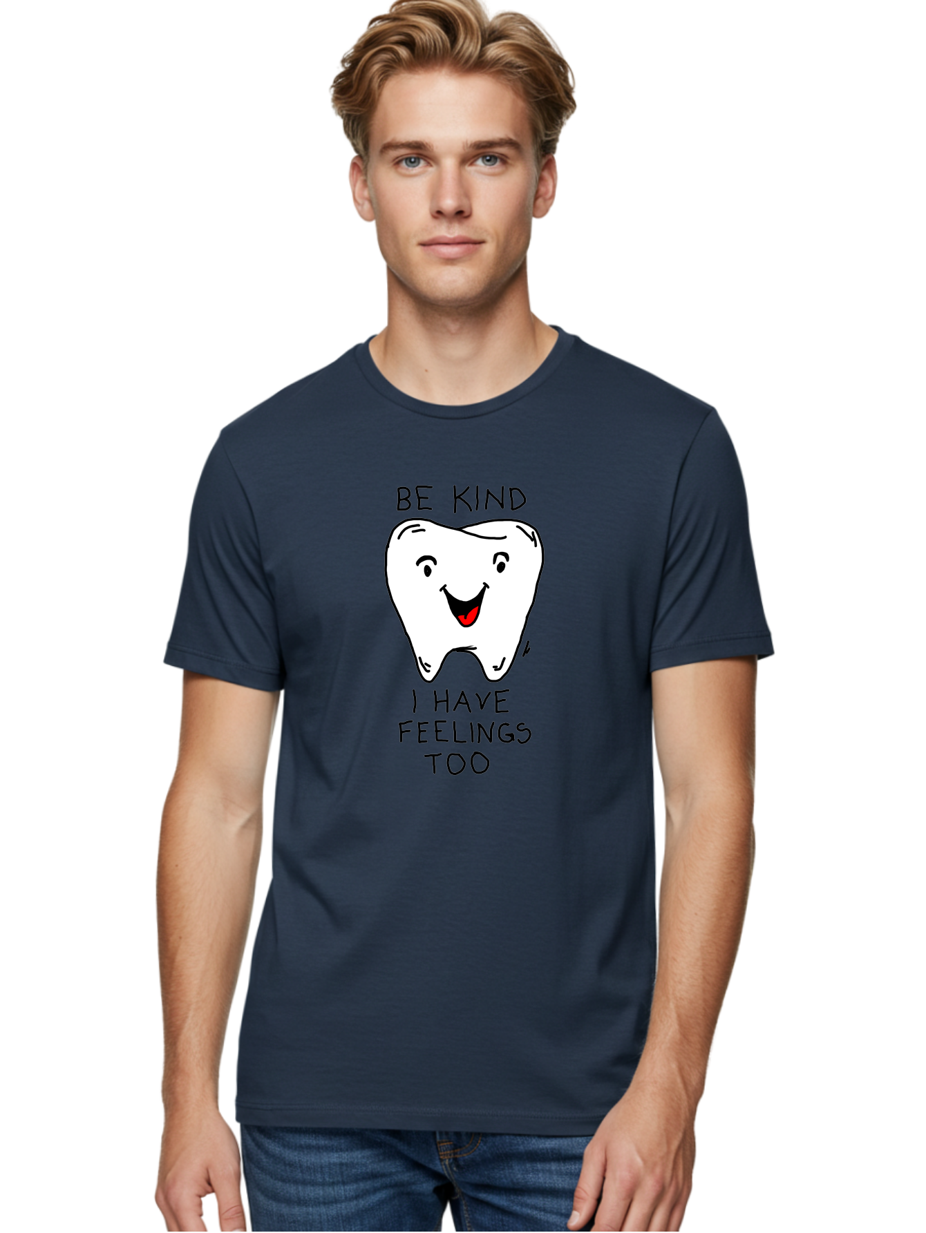 Tooth-With-Feeling Men'S Graphic Tee, 100% Cotton, Comfortable Casual Summer Wear, Machine Washable, Funny Tooth Character, Dental Care, Kindness Matters, Tooth With Feelings, Humorous Illustration, Cartoon Tooth, Be Kind, - Aaa136