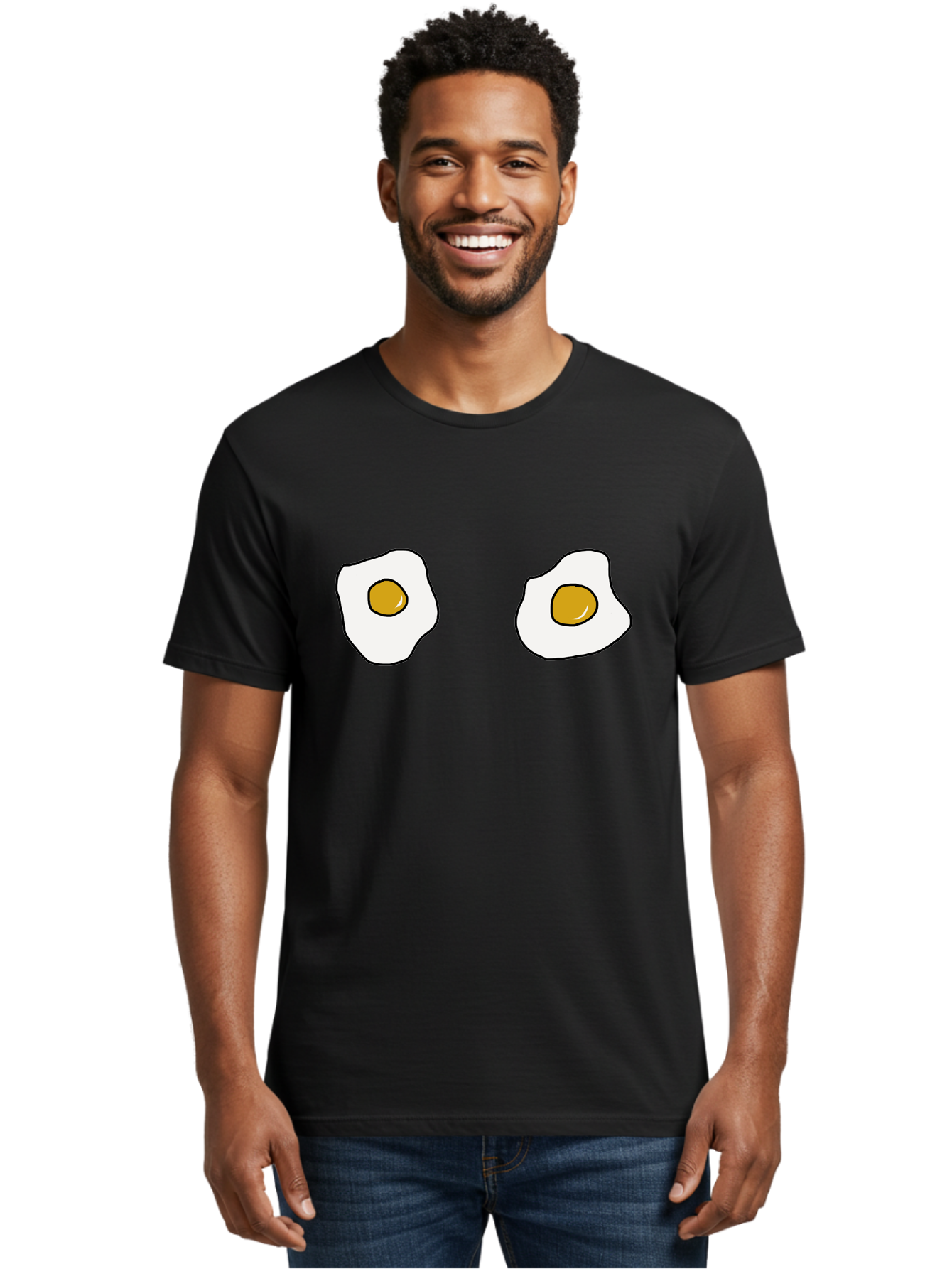 Two-Fried-Eggs Men'S Graphic Tee, 100% Cotton, Comfortable Casual Summer Wear, Machine Washable, Fried Eggs, Egg Yolks, Breakfast Food, Cartoon Eggs, Simple Illustration, Food Graphics, Egg Illustration - Aaa137