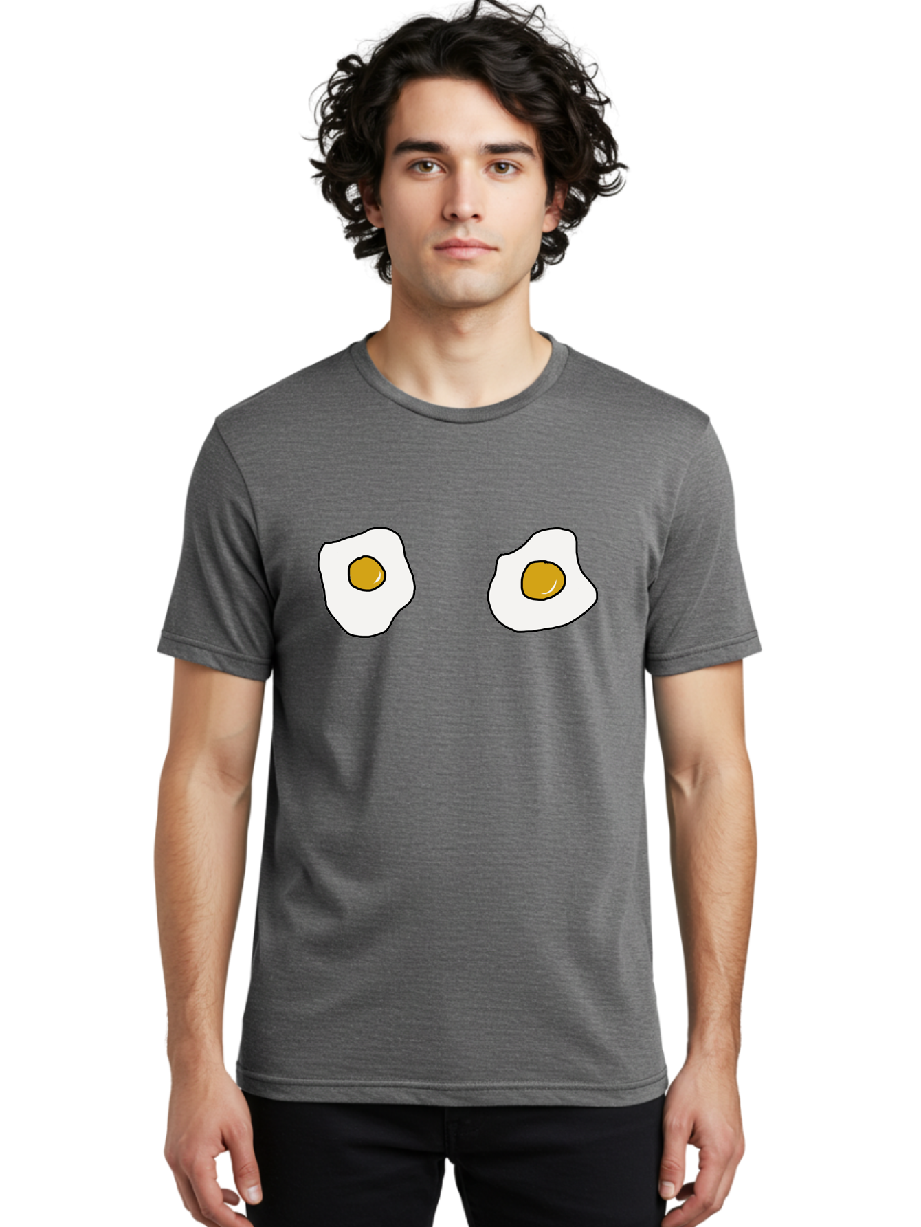 Two-Fried-Eggs Men'S Graphic Tee, 100% Cotton, Comfortable Casual Summer Wear, Machine Washable, Fried Eggs, Egg Yolks, Breakfast Food, Cartoon Eggs, Simple Illustration, Food Graphics, Egg Illustration - Aaa137