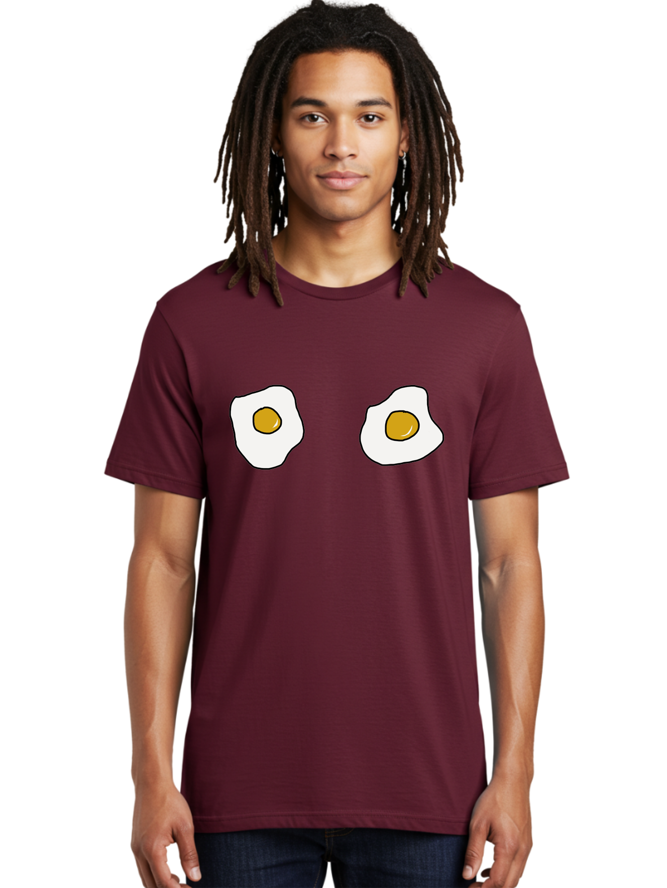 Two-Fried-Eggs Men'S Graphic Tee, 100% Cotton, Comfortable Casual Summer Wear, Machine Washable, Fried Eggs, Egg Yolks, Breakfast Food, Cartoon Eggs, Simple Illustration, Food Graphics, Egg Illustration - Aaa137