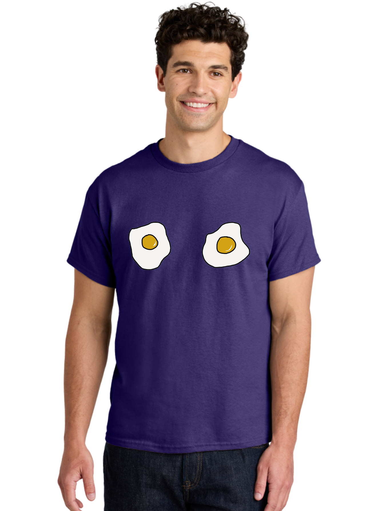 Two-Fried-Eggs Men'S Graphic Tee, 100% Cotton, Comfortable Casual Summer Wear, Machine Washable, Fried Eggs, Egg Yolks, Breakfast Food, Cartoon Eggs, Simple Illustration, Food Graphics, Egg Illustration - Aaa137