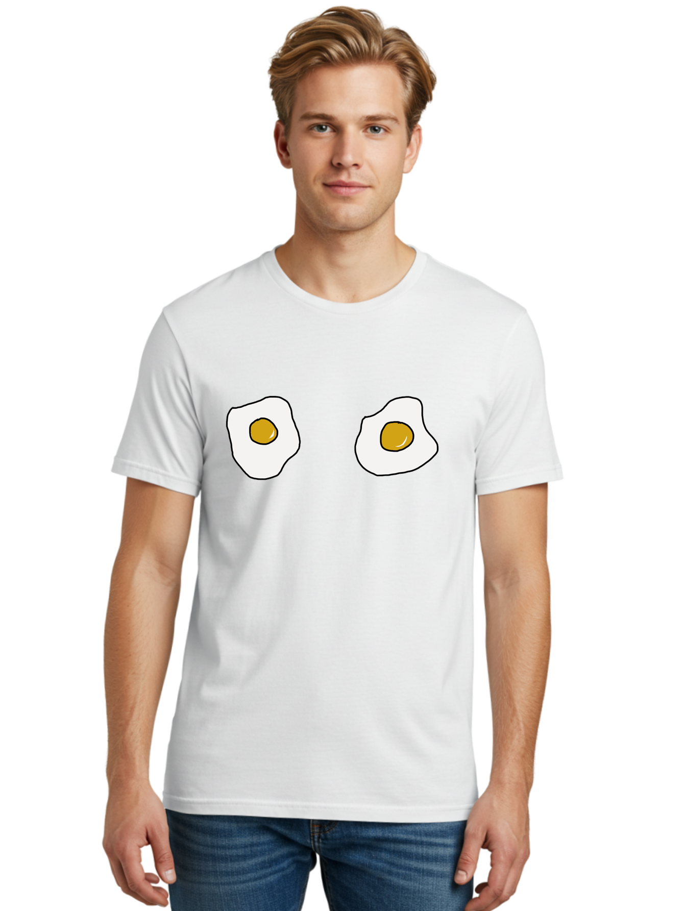 Two-Fried-Eggs Men'S Graphic Tee, 100% Cotton, Comfortable Casual Summer Wear, Machine Washable, Fried Eggs, Egg Yolks, Breakfast Food, Cartoon Eggs, Simple Illustration, Food Graphics, Egg Illustration - Aaa137