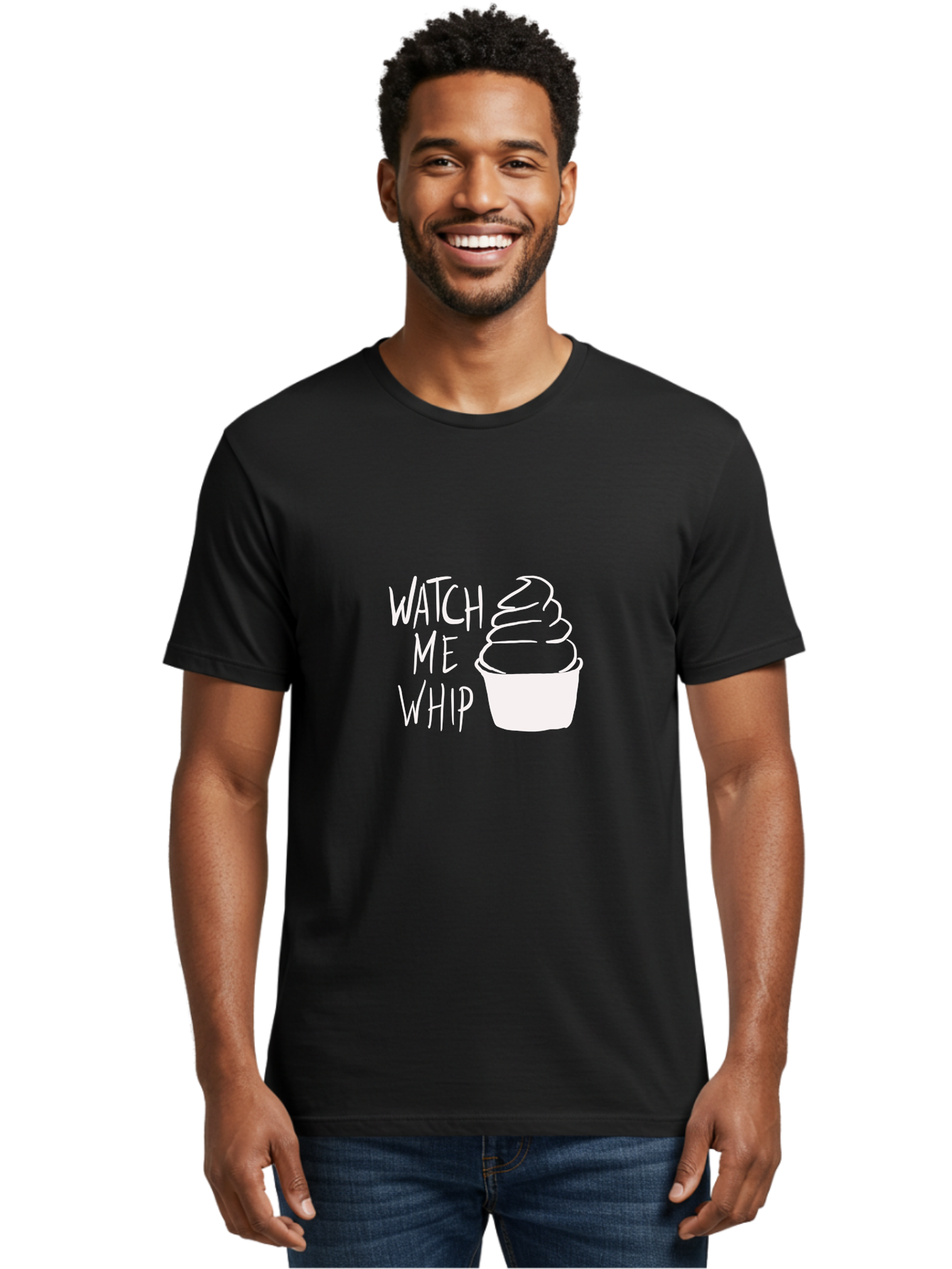 Watch-Me-Whip Men'S Graphic Tee, 100% Cotton, Comfortable Casual Summer Wear, Machine Washable, Whipped Cream, Soft Serve, Cup, Sweet Treat, Frozen Yogurt, Dessert, Fun Phrase, Playful Design, White Illustration, Watch Me Whip - Aaa138
