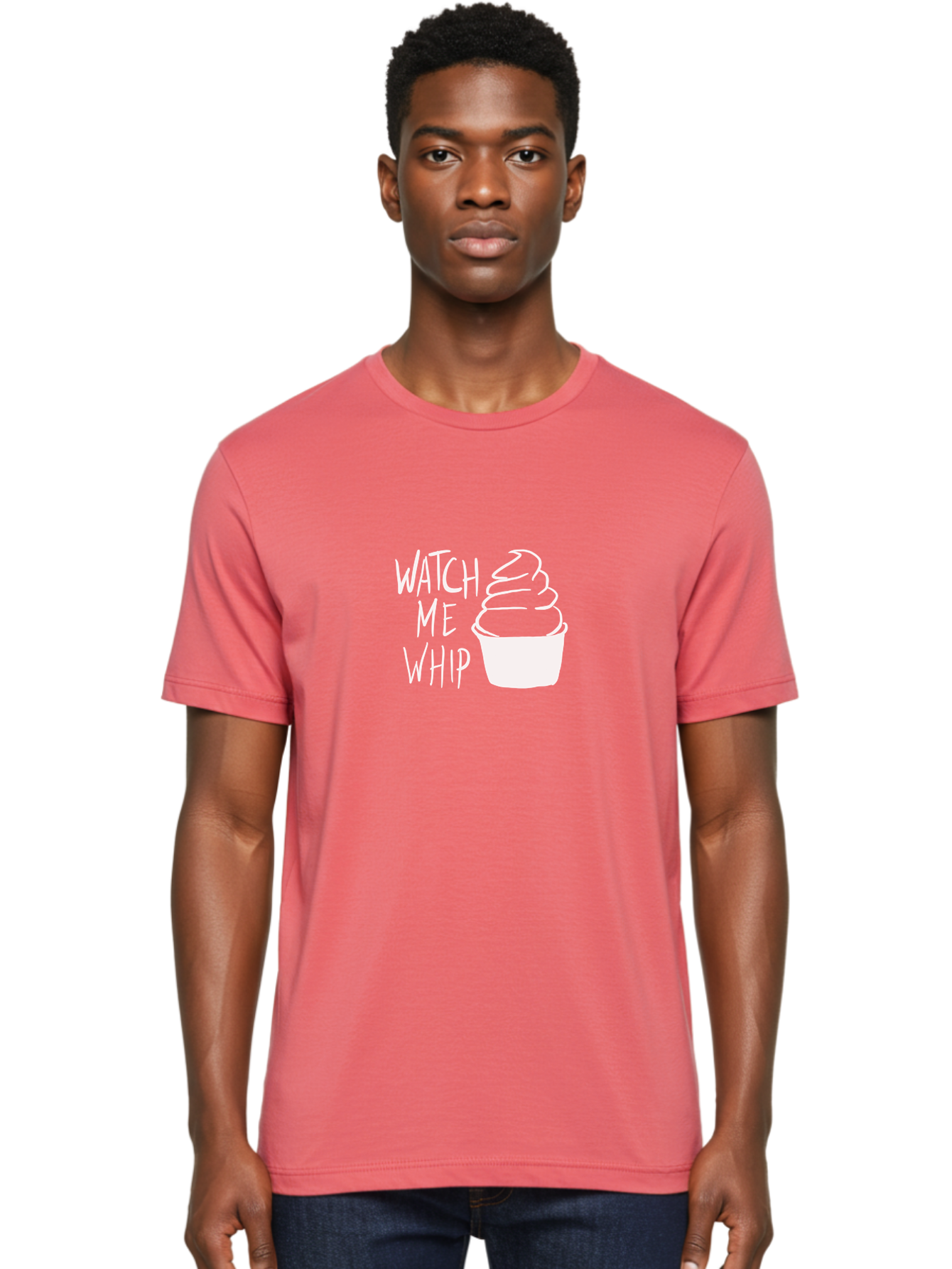 Watch-Me-Whip Men'S Graphic Tee, 100% Cotton, Comfortable Casual Summer Wear, Machine Washable, Whipped Cream, Soft Serve, Cup, Sweet Treat, Frozen Yogurt, Dessert, Fun Phrase, Playful Design, White Illustration, Watch Me Whip - Aaa138