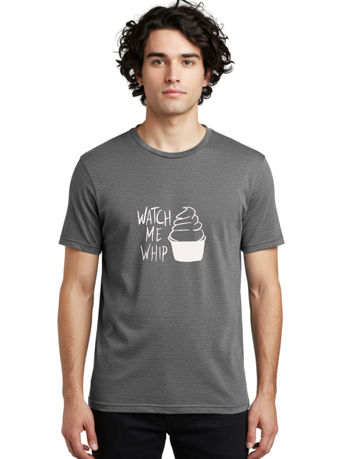 Watch-Me-Whip Men'S Graphic Tee, 100% Cotton, Comfortable Casual Summer Wear, Machine Washable, Whipped Cream, Soft Serve, Cup, Sweet Treat, Frozen Yogurt, Dessert, Fun Phrase, Playful Design, White Illustration, Watch Me Whip - Aaa138