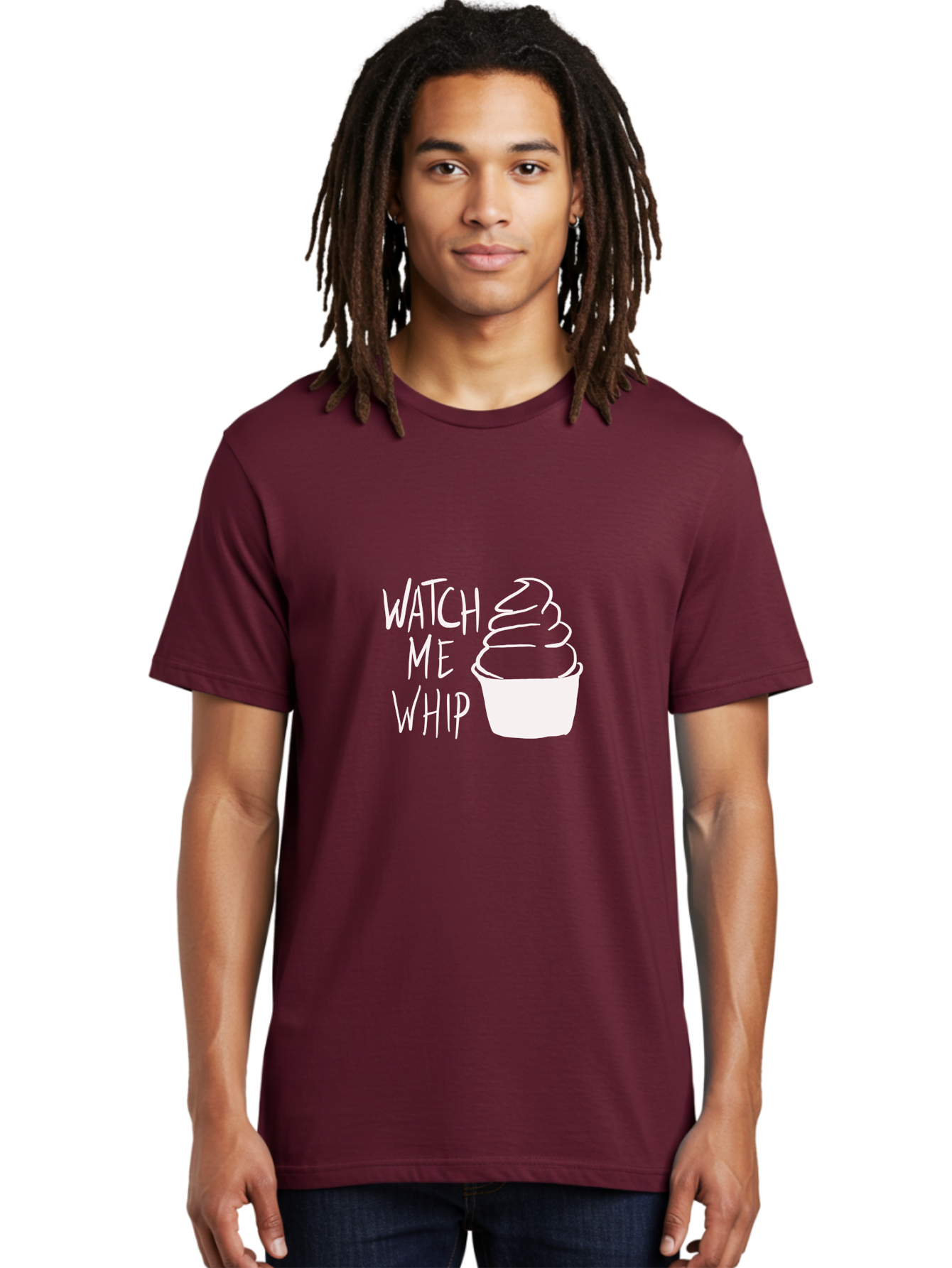 Watch-Me-Whip Men'S Graphic Tee, 100% Cotton, Comfortable Casual Summer Wear, Machine Washable, Whipped Cream, Soft Serve, Cup, Sweet Treat, Frozen Yogurt, Dessert, Fun Phrase, Playful Design, White Illustration, Watch Me Whip - Aaa138