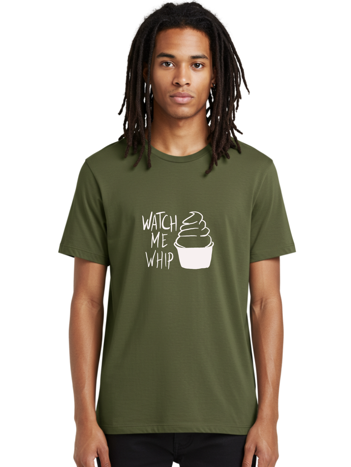Watch-Me-Whip Men'S Graphic Tee, 100% Cotton, Comfortable Casual Summer Wear, Machine Washable, Whipped Cream, Soft Serve, Cup, Sweet Treat, Frozen Yogurt, Dessert, Fun Phrase, Playful Design, White Illustration, Watch Me Whip - Aaa138