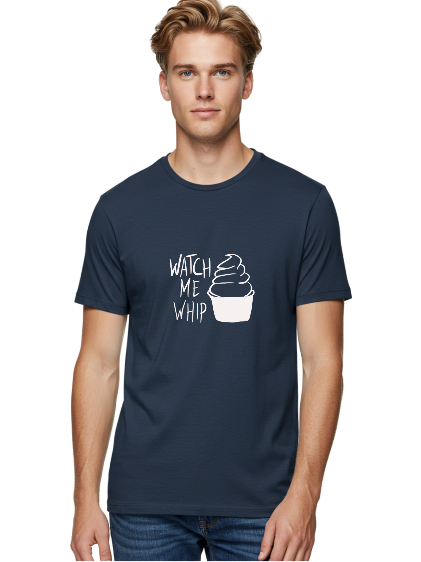 Watch-Me-Whip Men'S Graphic Tee, 100% Cotton, Comfortable Casual Summer Wear, Machine Washable, Whipped Cream, Soft Serve, Cup, Sweet Treat, Frozen Yogurt, Dessert, Fun Phrase, Playful Design, White Illustration, Watch Me Whip - Aaa138