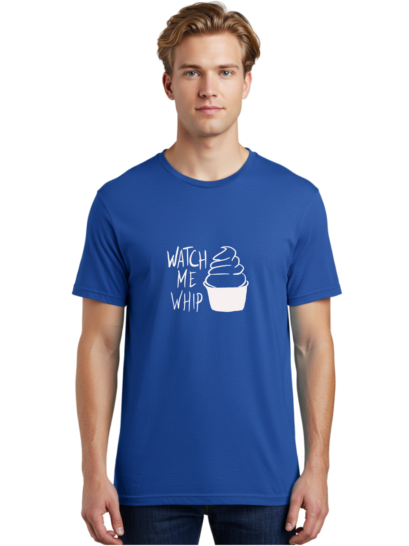 Watch-Me-Whip Men'S Graphic Tee, 100% Cotton, Comfortable Casual Summer Wear, Machine Washable, Whipped Cream, Soft Serve, Cup, Sweet Treat, Frozen Yogurt, Dessert, Fun Phrase, Playful Design, White Illustration, Watch Me Whip - Aaa138