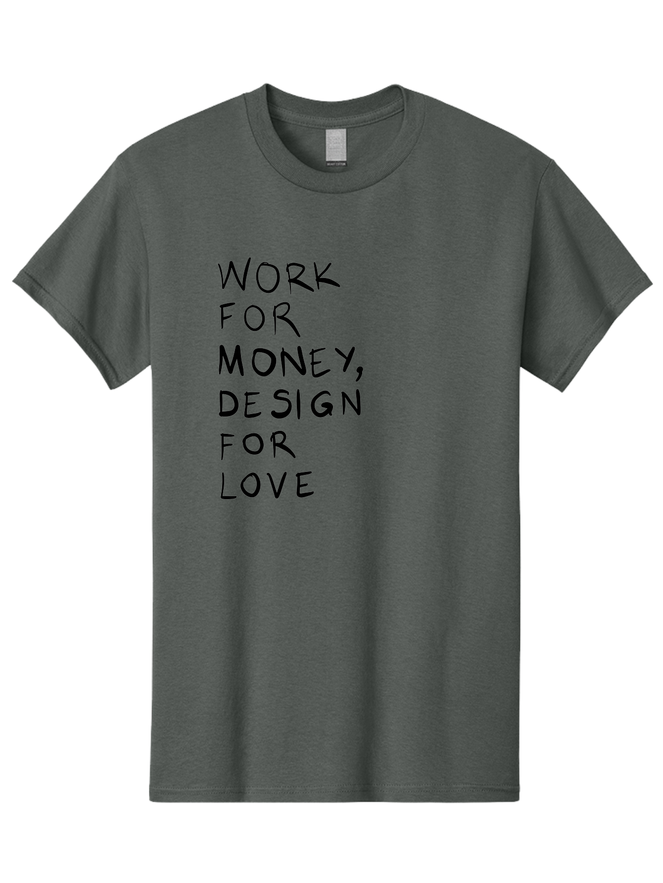 Work-For-Money-Design-For-Love Men'S Graphic Tee, 100% Cotton, Comfortable Casual Summer Wear, Machine Washable, Inspirational Quote, Motivational Message, Design Philosophy, Work Life Balance, Passion For Design, Creativity, Modern Art - Aaa143