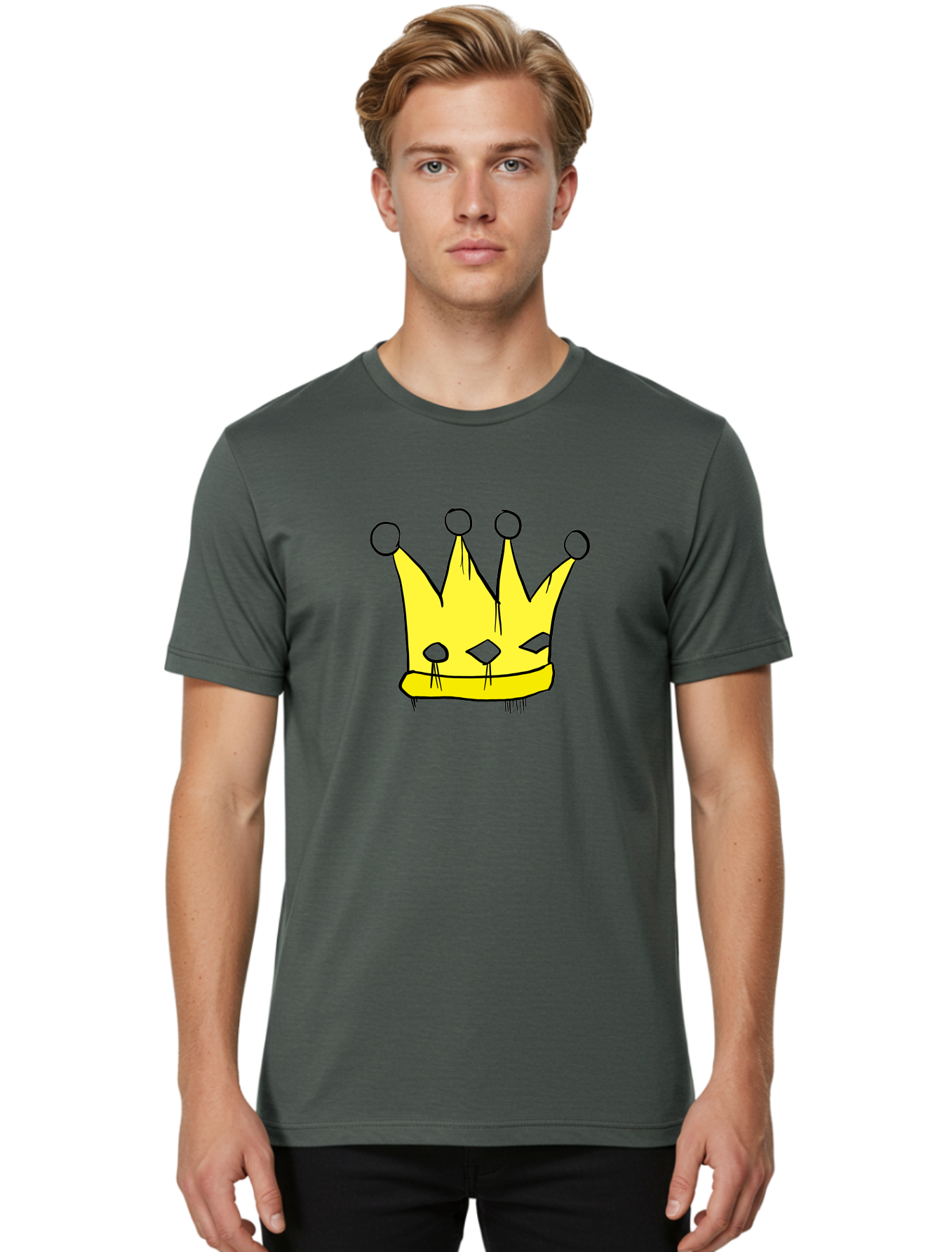 Yellow-Crown Men'S Graphic Tee, 100% Cotton, Comfortable Casual Summer Wear, Machine Washable, Yellow Crown, Royal Symbol, Regal Headwear, Cartoon Style, Simple Design, Bold Lines, Simple Graphics, Monarch Emblem - Aaa146