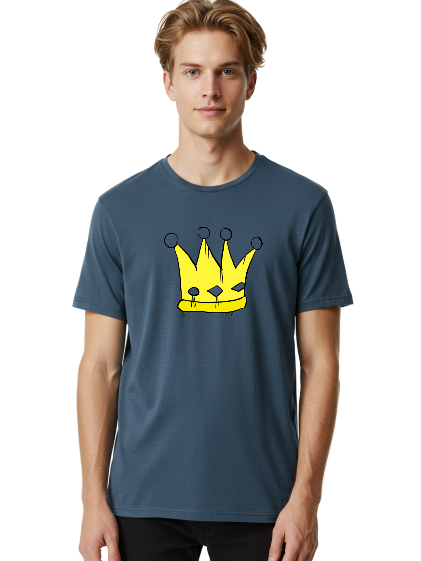 Yellow-Crown Men'S Graphic Tee, 100% Cotton, Comfortable Casual Summer Wear, Machine Washable, Yellow Crown, Royal Symbol, Regal Headwear, Cartoon Style, Simple Design, Bold Lines, Simple Graphics, Monarch Emblem - Aaa146