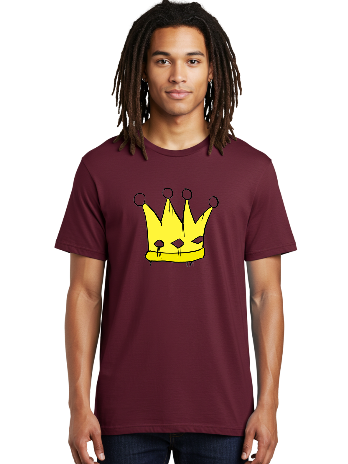 Yellow-Crown Men'S Graphic Tee, 100% Cotton, Comfortable Casual Summer Wear, Machine Washable, Yellow Crown, Royal Symbol, Regal Headwear, Cartoon Style, Simple Design, Bold Lines, Simple Graphics, Monarch Emblem - Aaa146