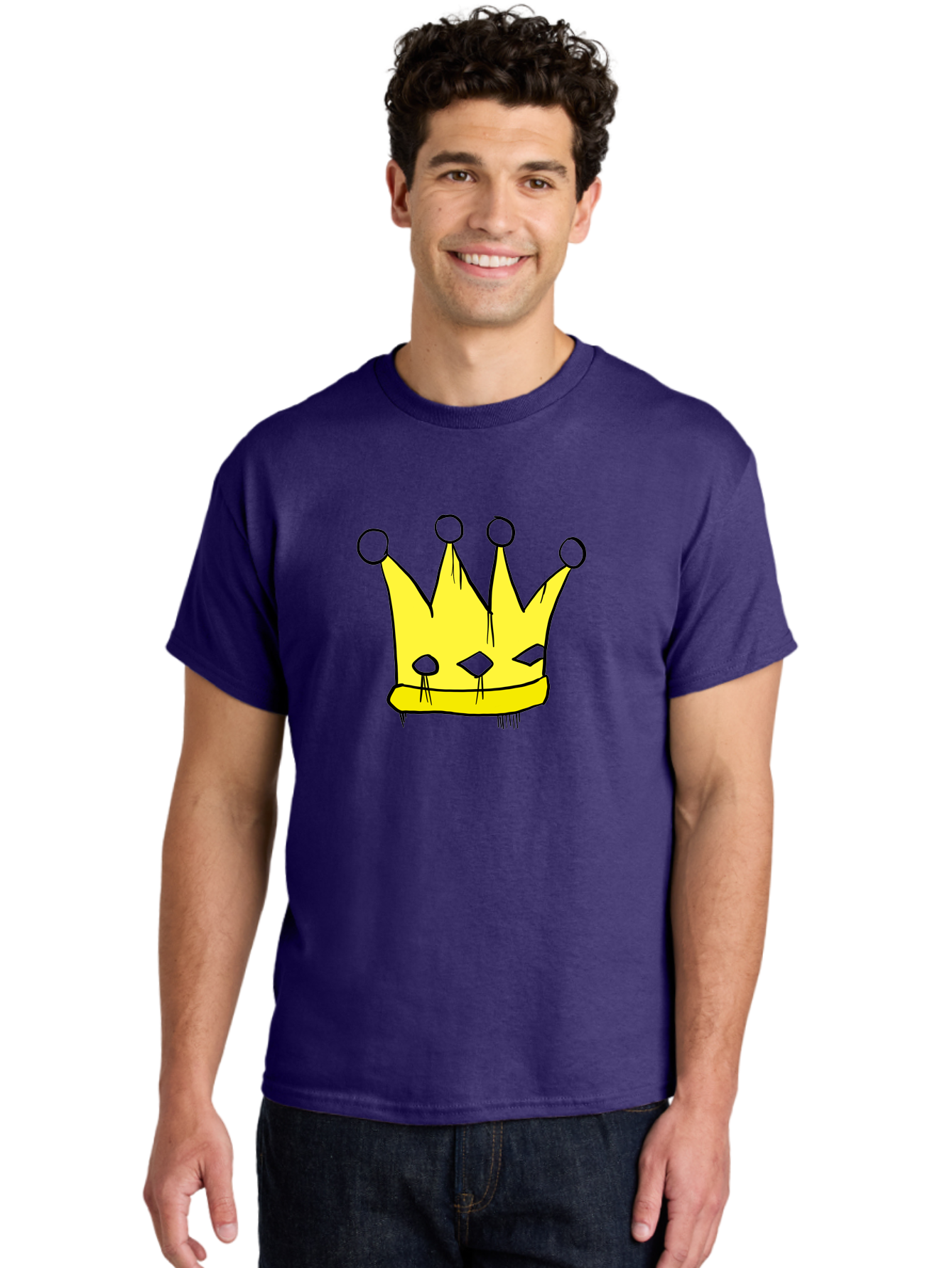 Yellow-Crown Men'S Graphic Tee, 100% Cotton, Comfortable Casual Summer Wear, Machine Washable, Yellow Crown, Royal Symbol, Regal Headwear, Cartoon Style, Simple Design, Bold Lines, Simple Graphics, Monarch Emblem - Aaa146