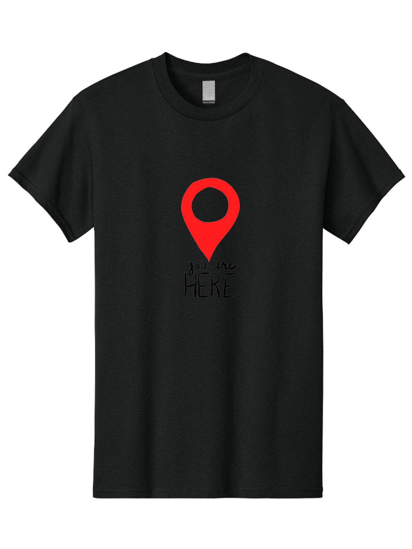 You-Are-Here Men'S Graphic Tee, 100% Cotton, Comfortable Casual Summer Wear, Machine Washable, Map Pin, Location Marker, Navigation Symbol, Gps Indicator, Direction Pointer, Red Icon, Black Text, You Are Here Sign - Aaa147