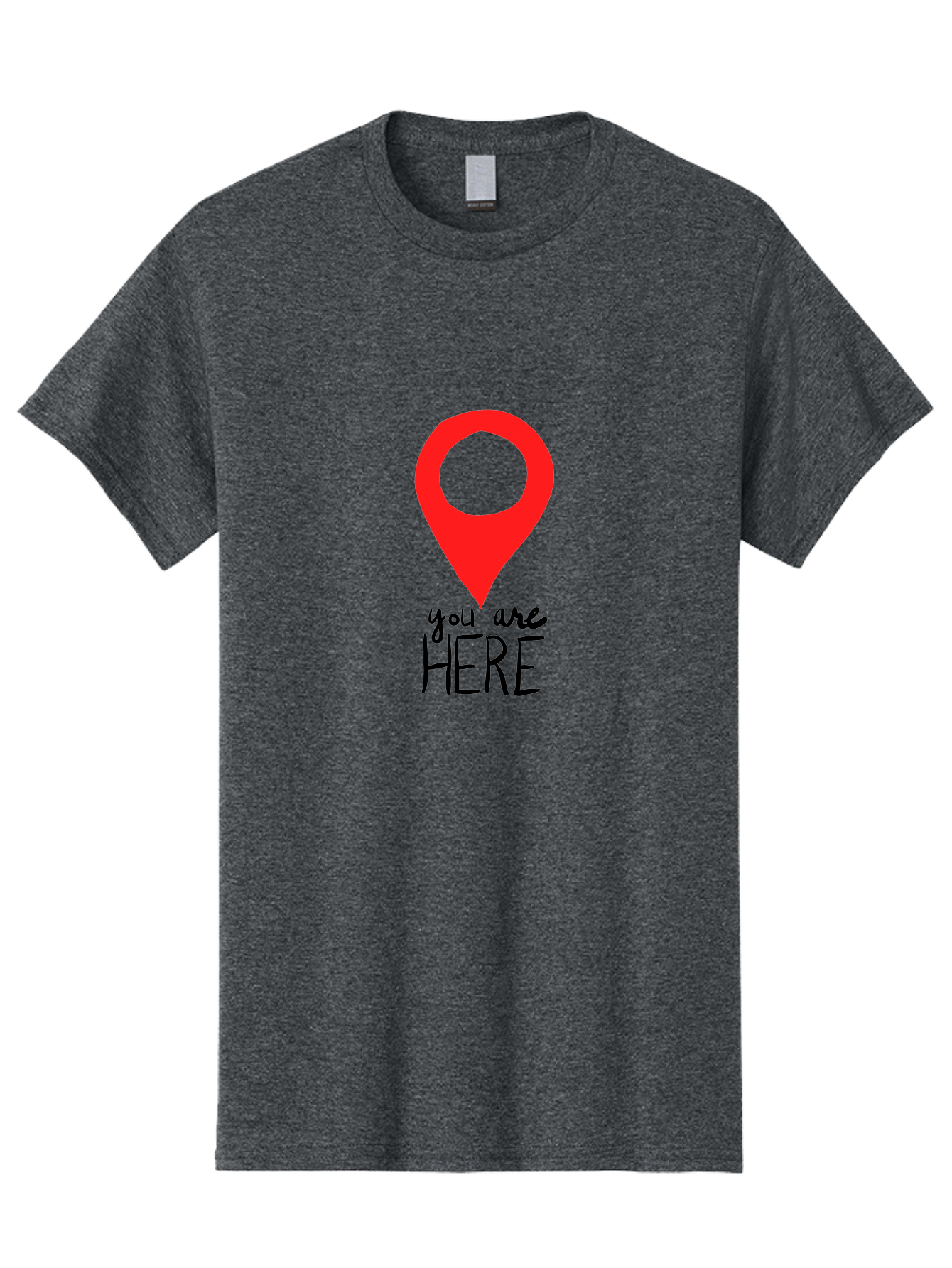 You-Are-Here Men'S Graphic Tee, 100% Cotton, Comfortable Casual Summer Wear, Machine Washable, Map Pin, Location Marker, Navigation Symbol, Gps Indicator, Direction Pointer, Red Icon, Black Text, You Are Here Sign - Aaa147